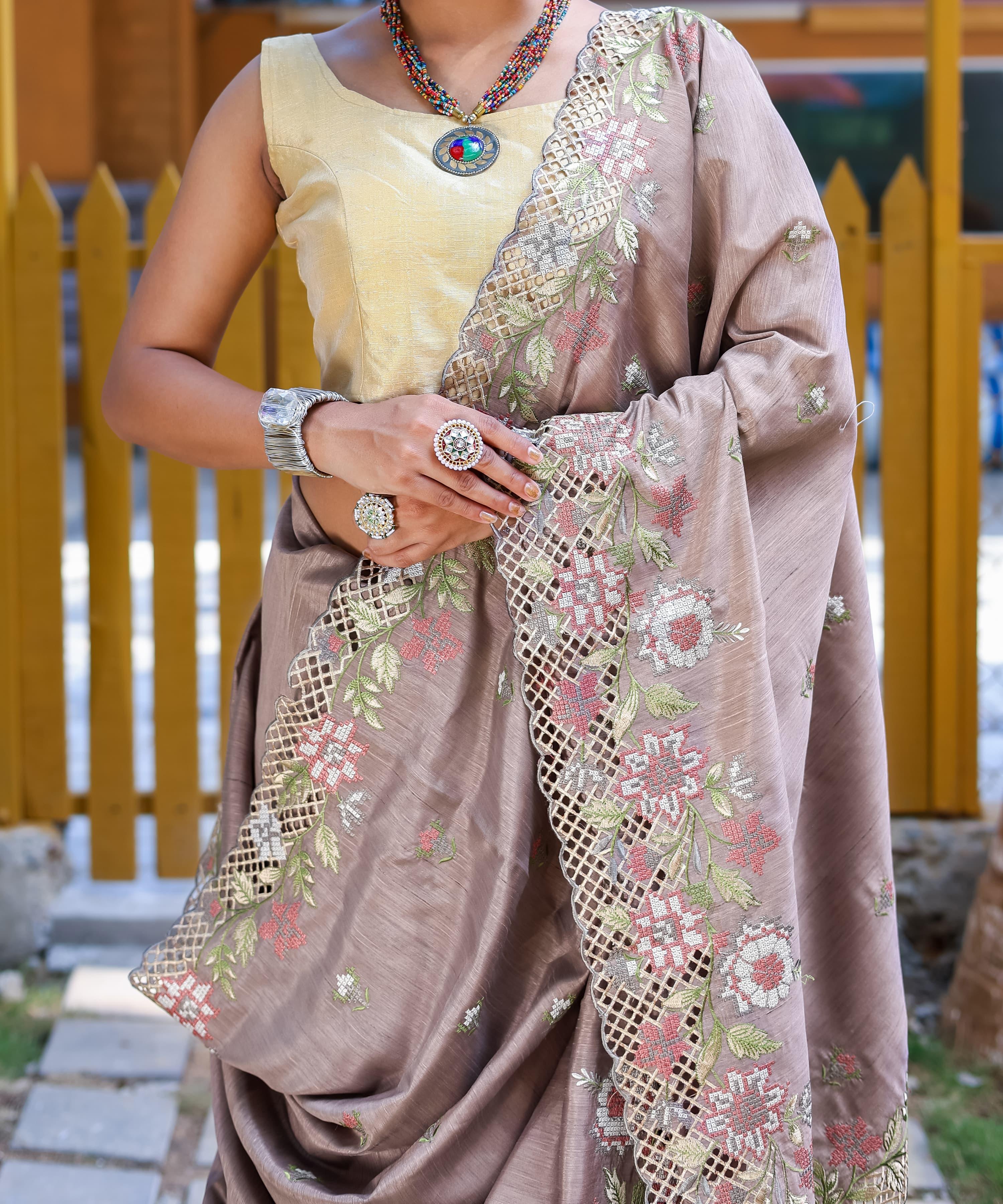 Beautiful Designer Apeksha Pure Marks Silk Cut Work Saree