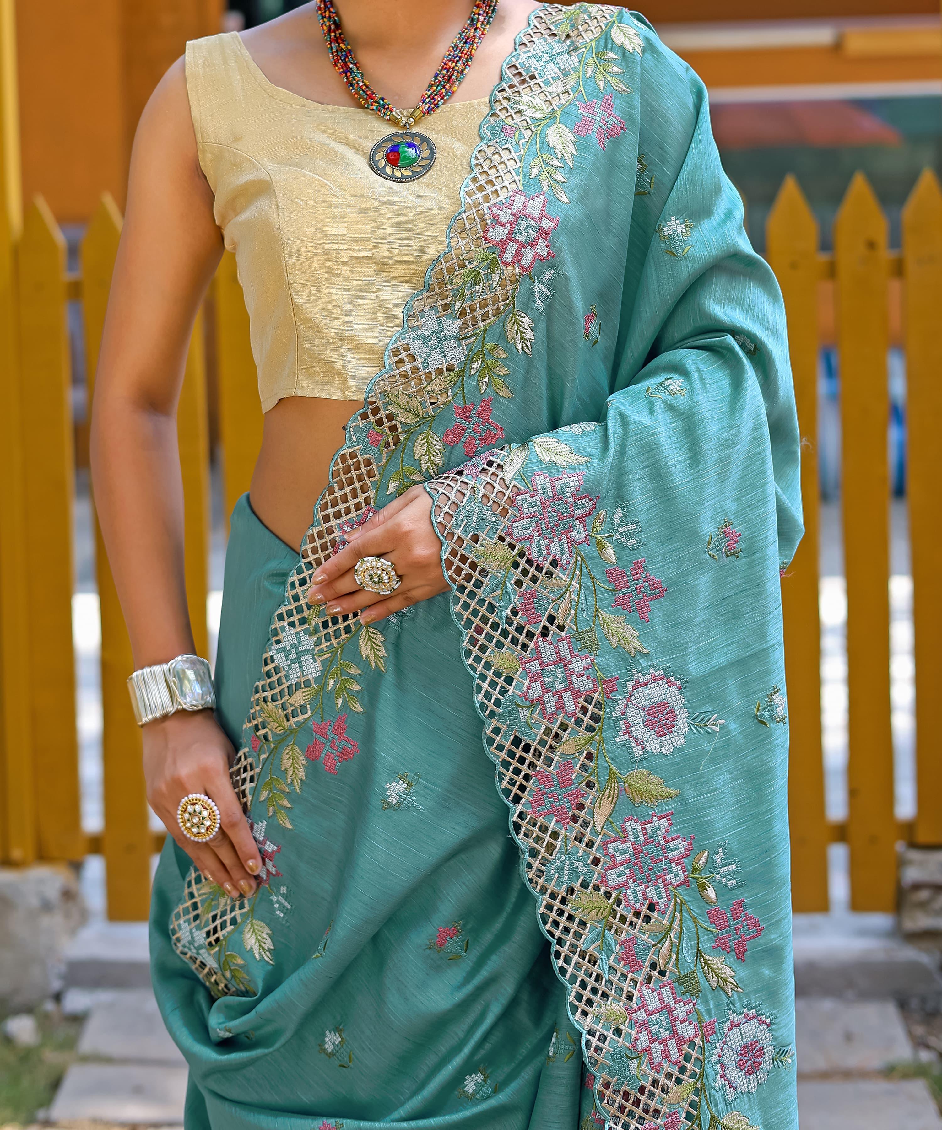Beautiful Designer Apeksha Pure Marks Silk Cut Work Saree