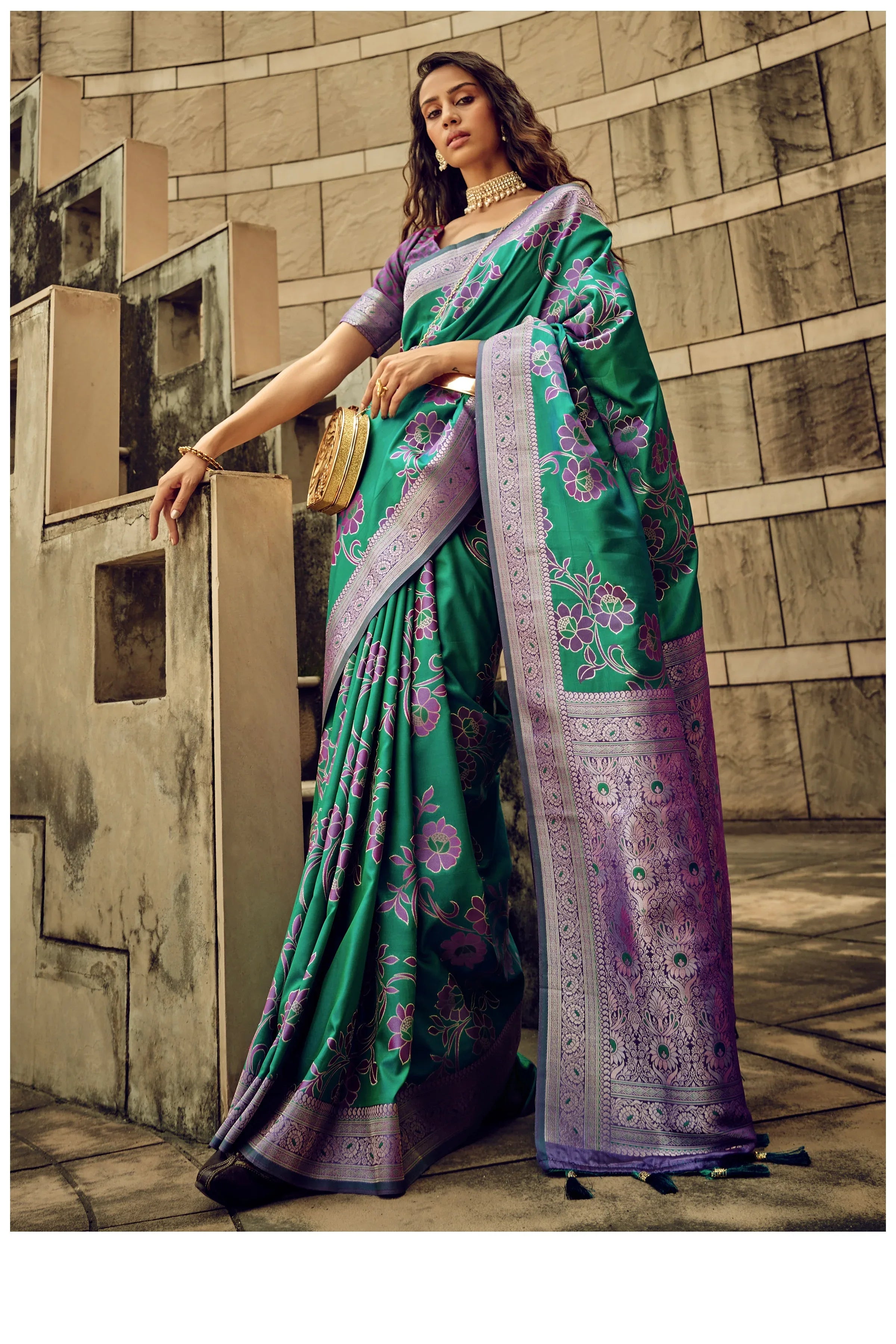 Beautiful Designer Festival Wear Satin Silk Brasso Saree