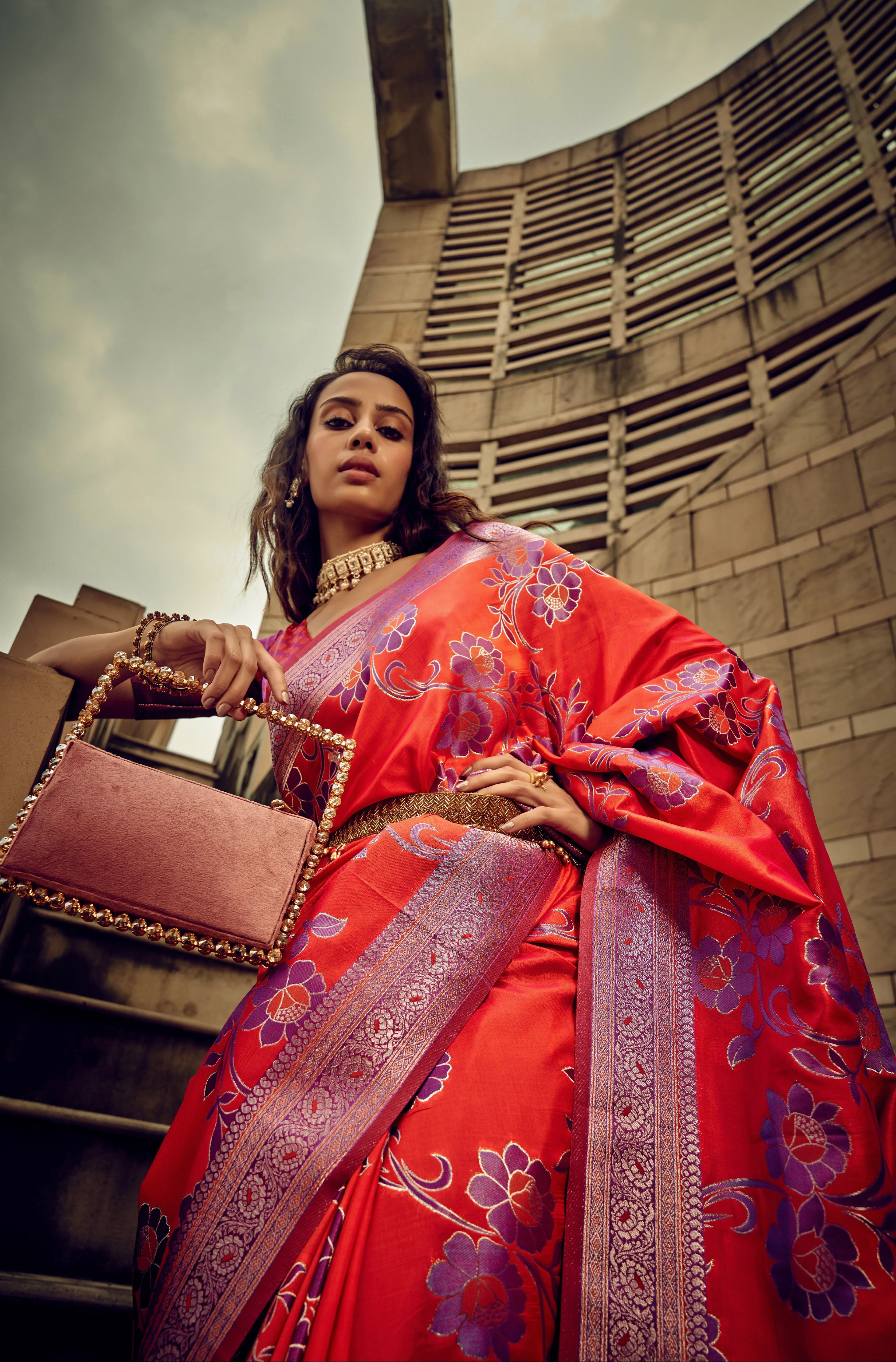 Beautiful Designer Festival Wear Satin Silk Brasso Saree
