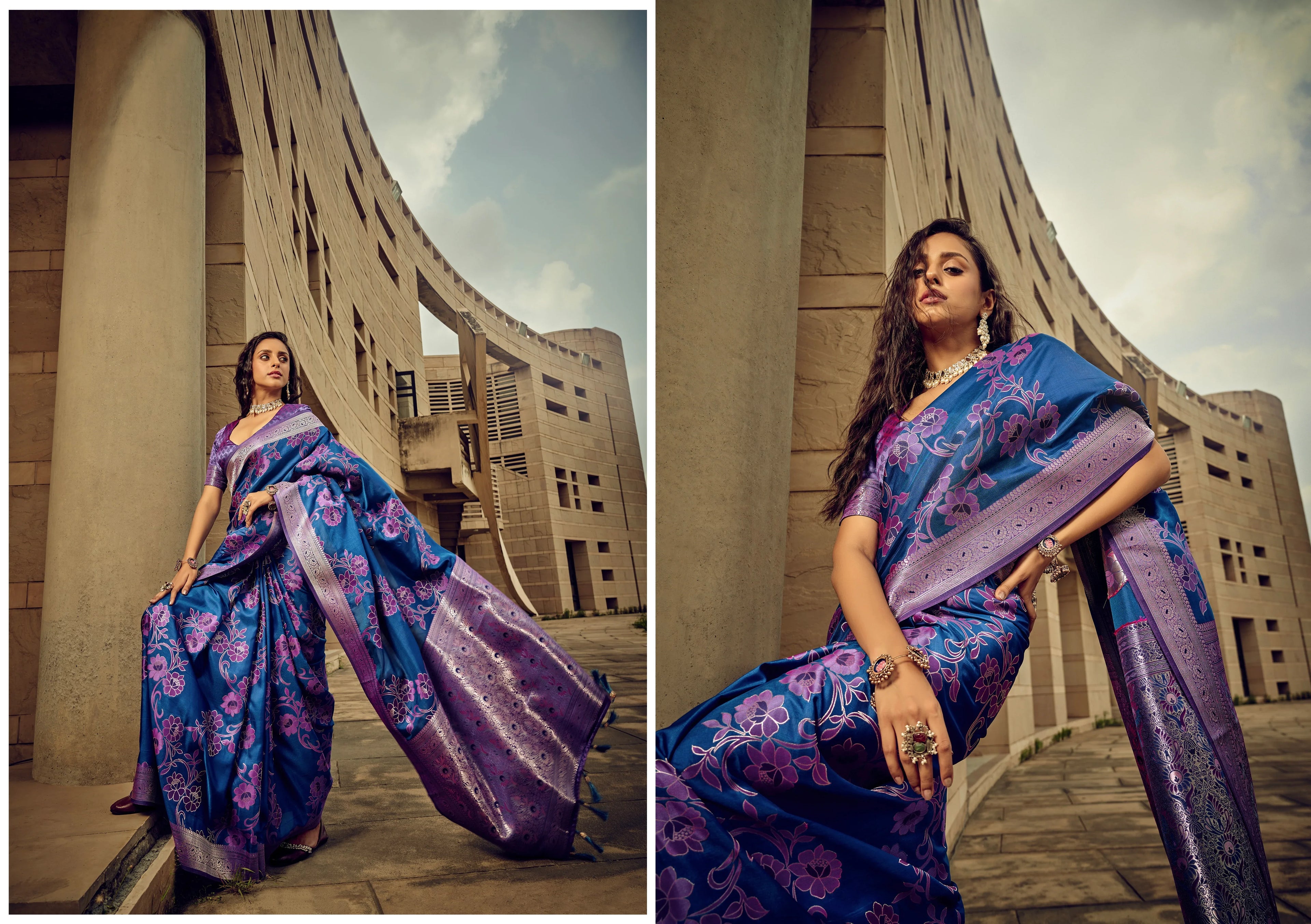 Beautiful Designer Festival Wear Satin Silk Brasso Saree