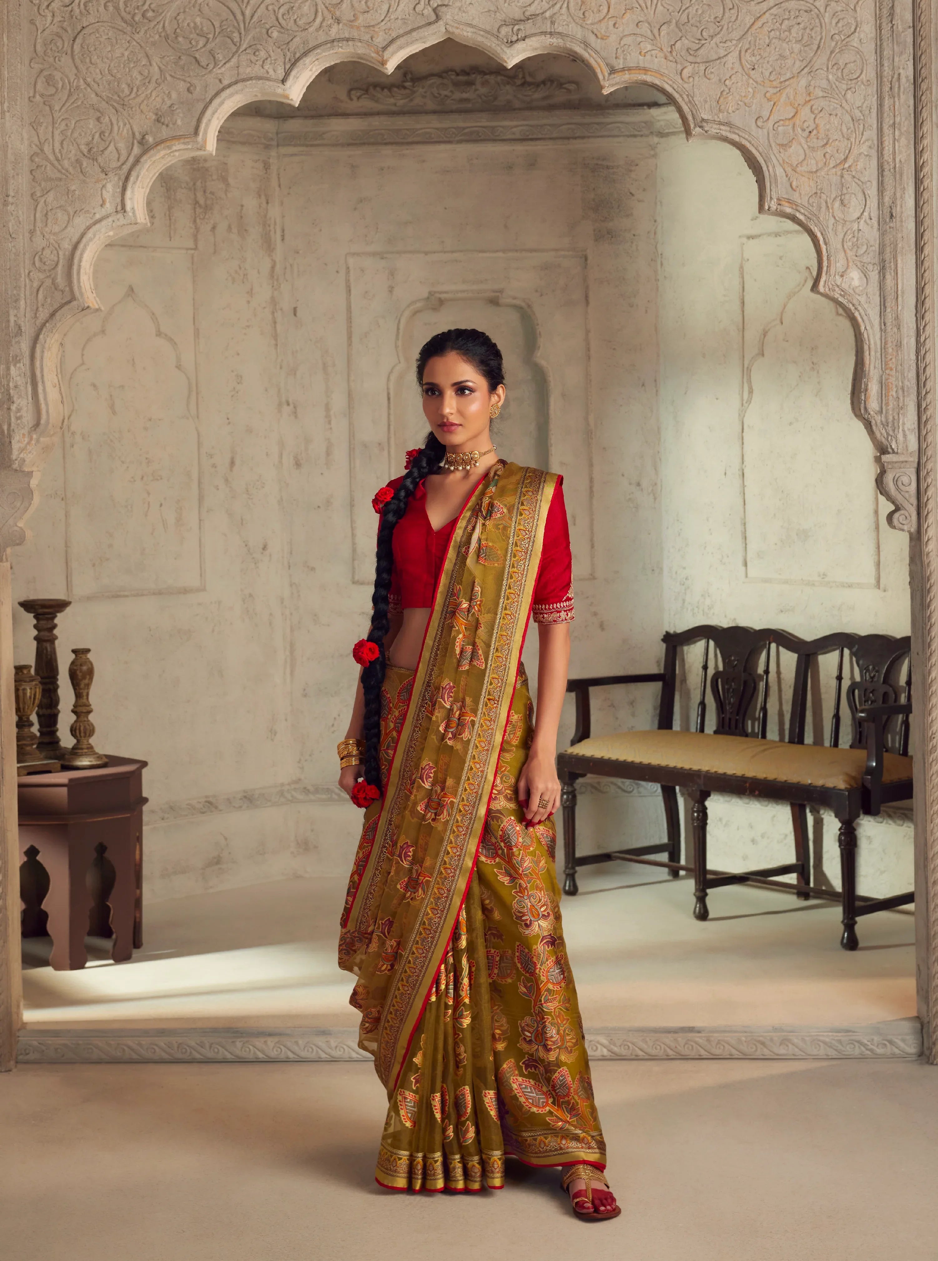 Beautiful Designer Wedding Wear Latest Soft Brasso Organza Saree