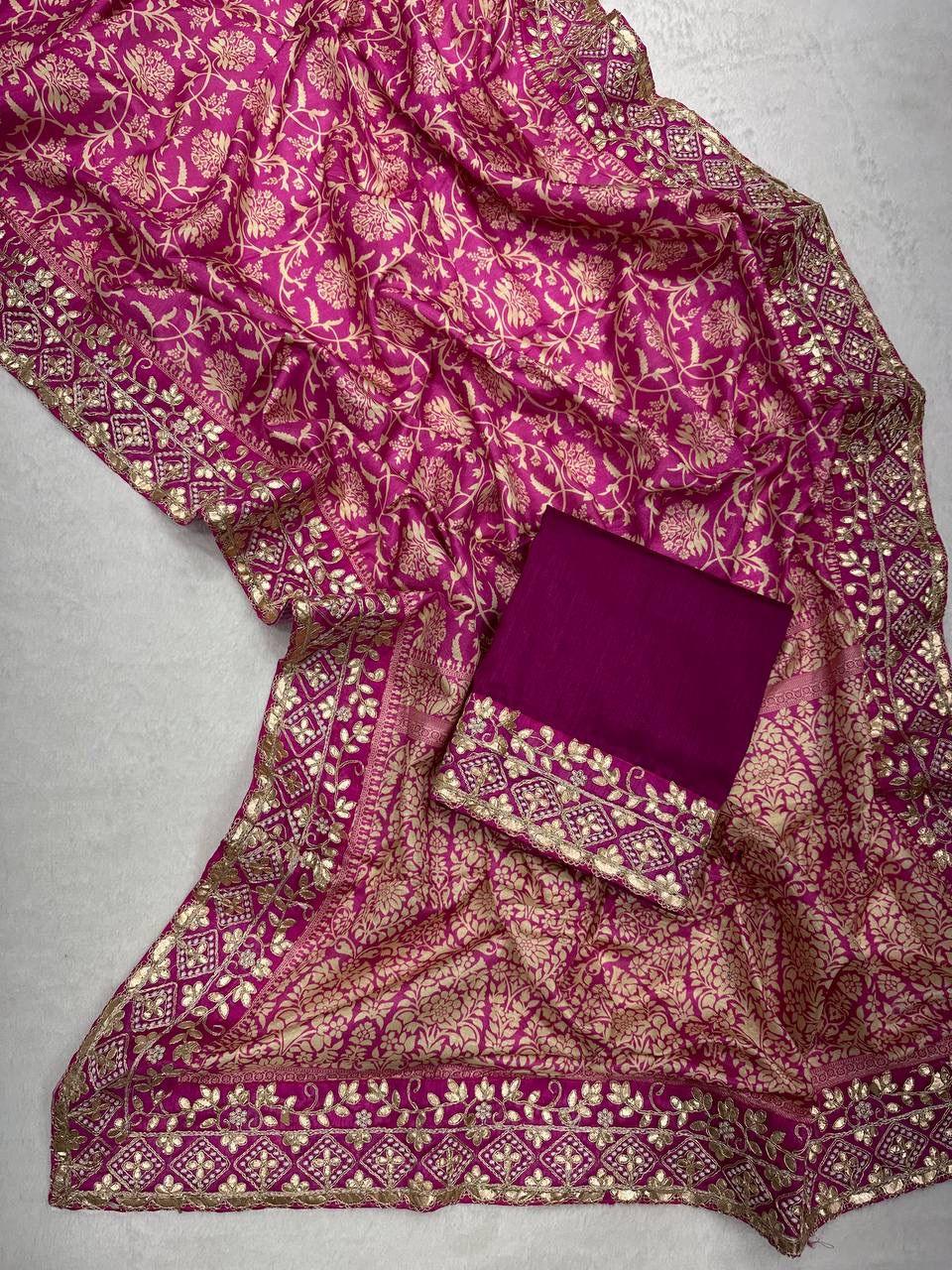 Beautiful Designer Heavy Vichitra Silk Bandhani Print Sequence Saree