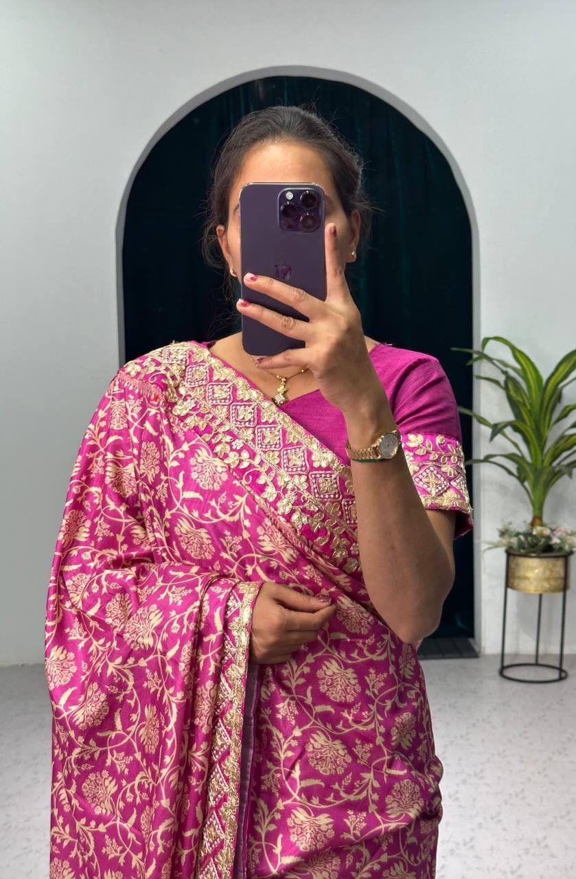 Beautiful Designer Heavy Vichitra Silk Bandhani Print Sequence Saree