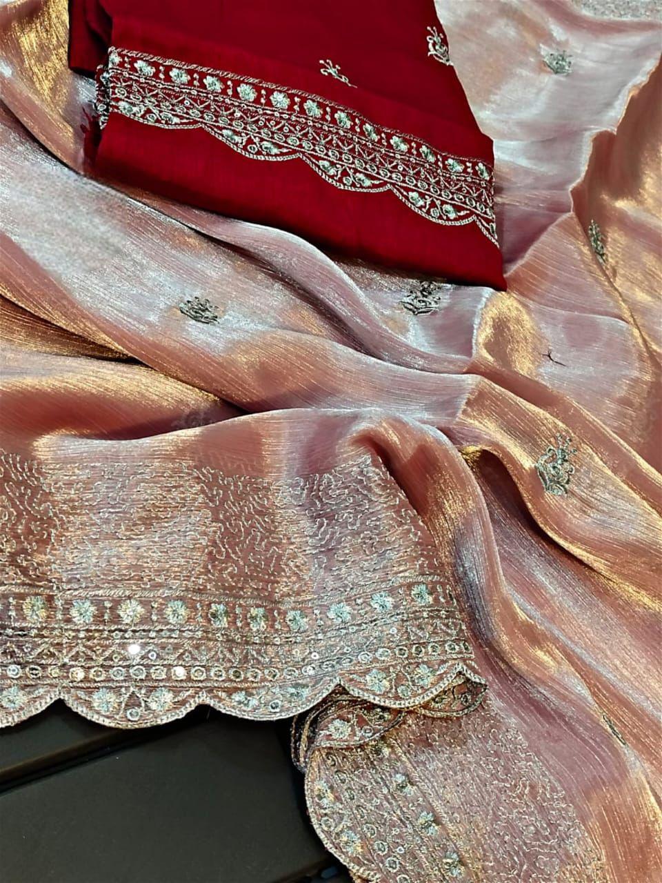 Beautiful Designer Soft Shimmer Silk with Sequence Saree