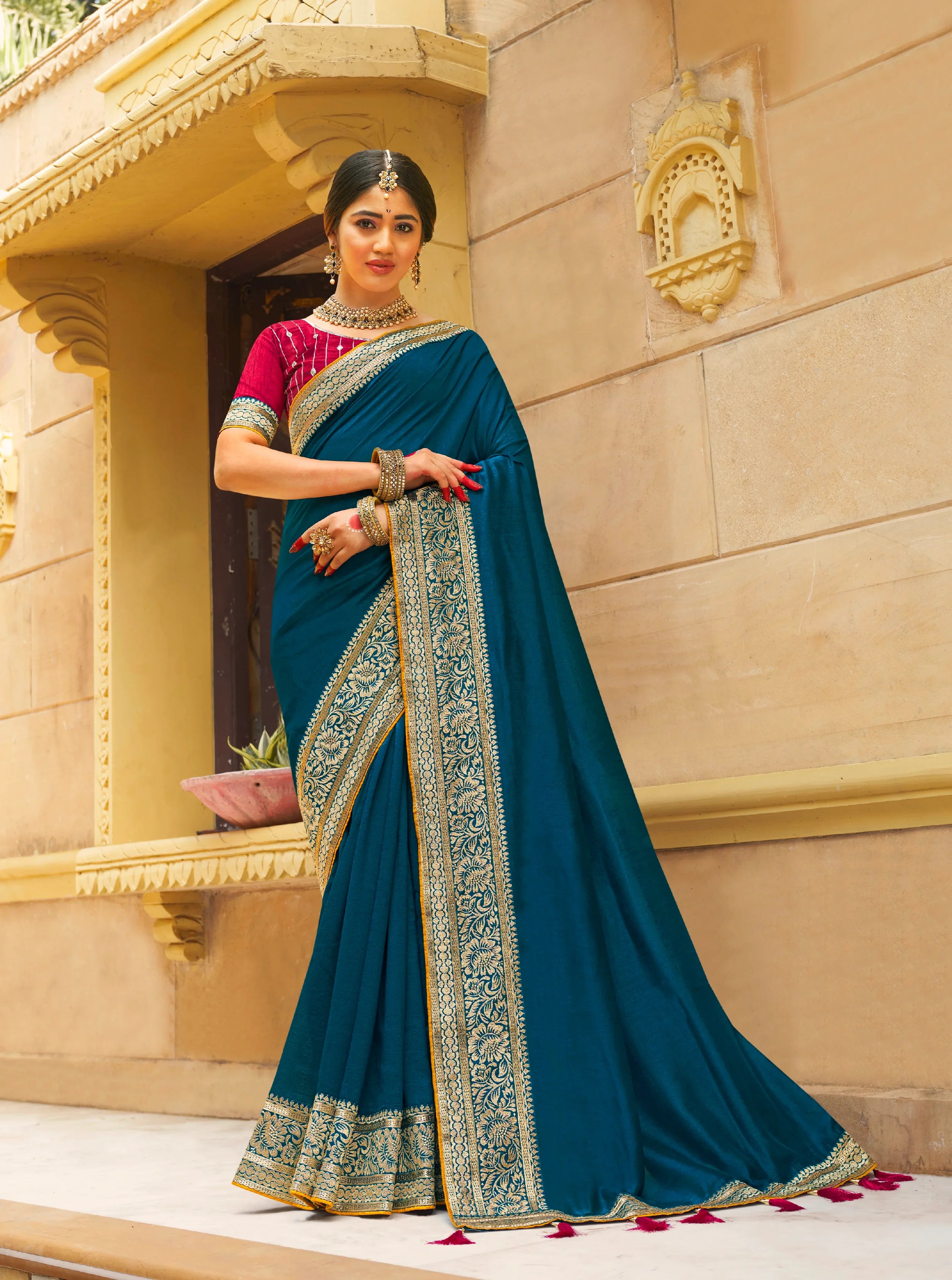 Beautiful Designer Festive Wear Vichitra Silk Saree