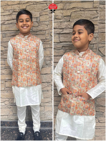 Festival Kid's Boys Ready to Wear Kurta Pyjama with Koti Jacket