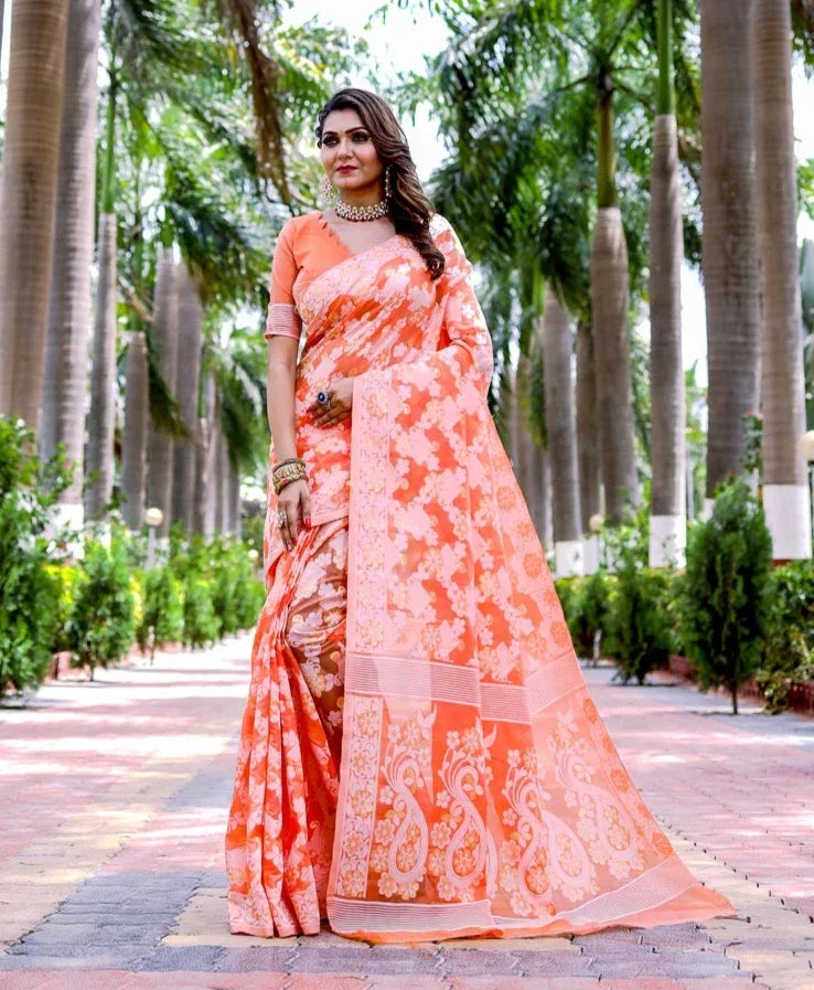 Beautiful Designer Soft Pure Jamdani Cotton Saree