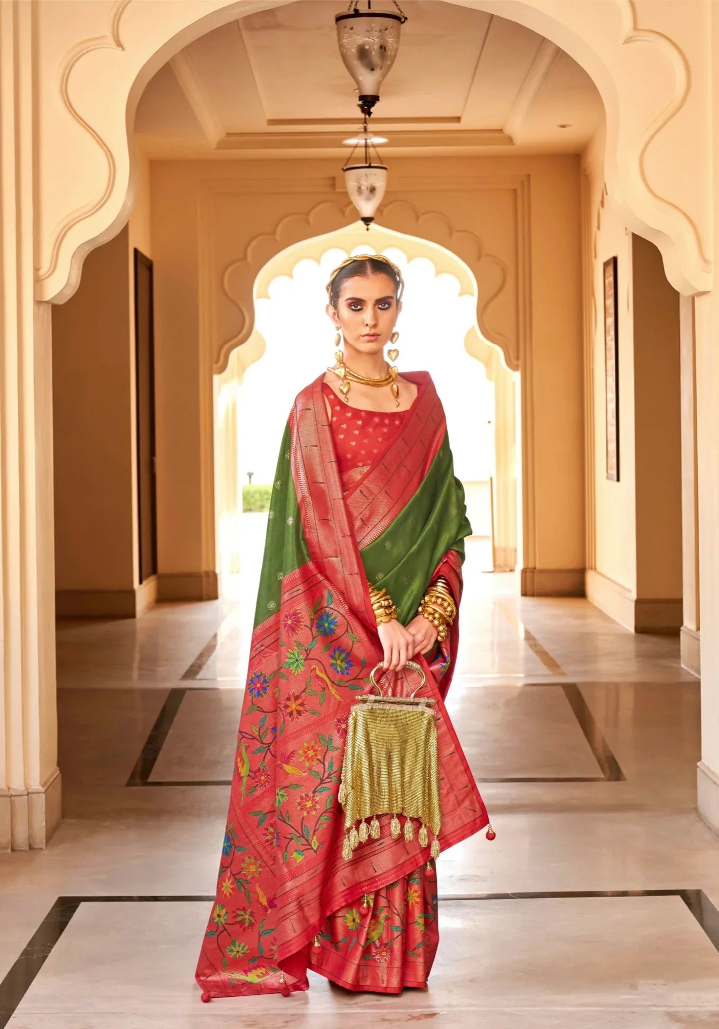 Beautiful Designer Wedding Wear Pv Silk With Paithani Design Saree