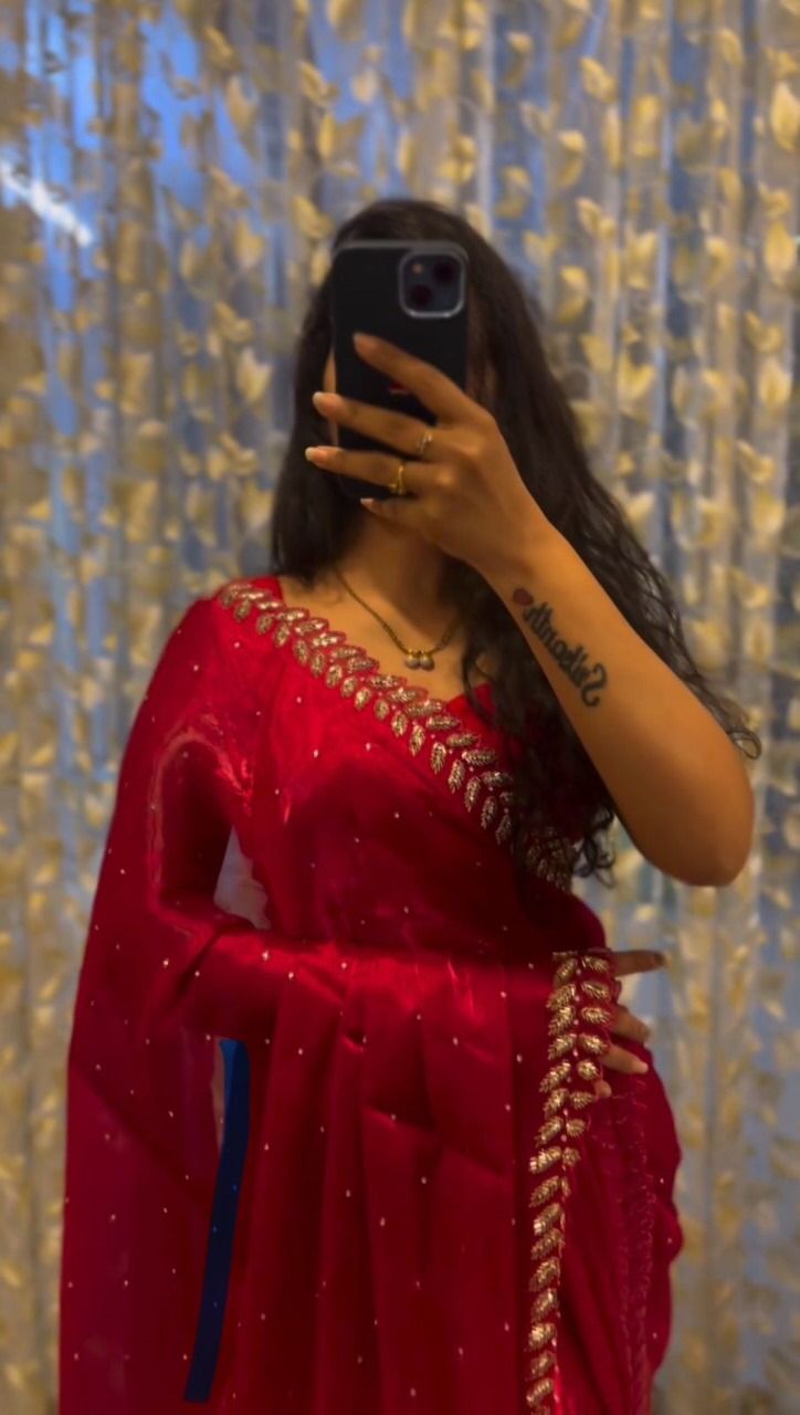 Red Designer Soft Pure Soft Jimmy Choo Saree