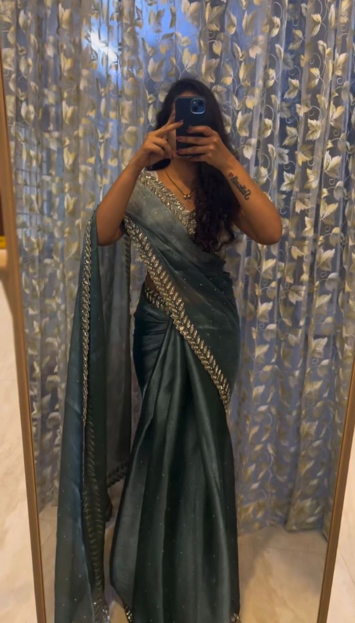 Mint Green Pure Soft Designer Jimmy Choo Saree