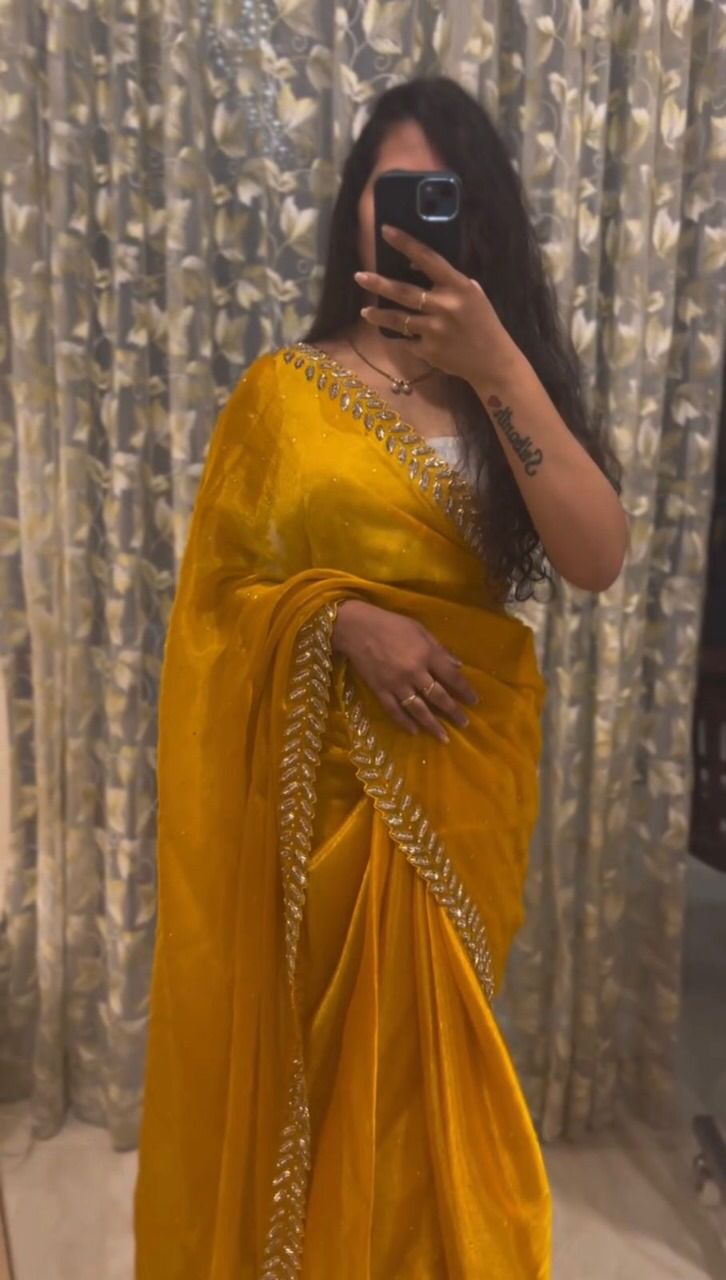 Yellow Pure Soft Designer Jimmy Choo Saree