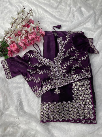 Beautiful Designer Soft Pure Soft Zimmy Choo Sequanc Saree