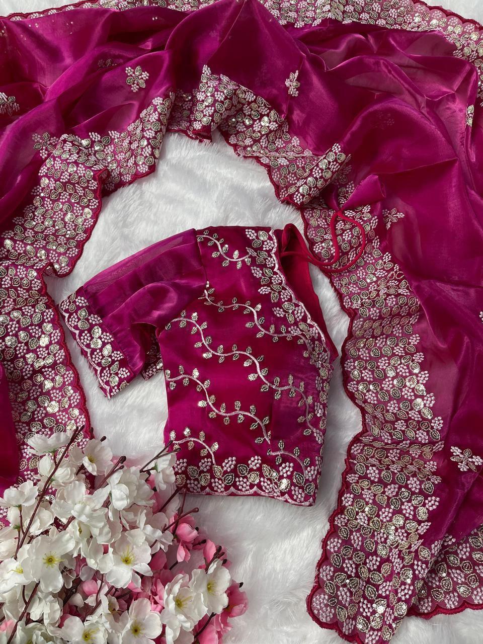 Beautiful Designer Soft Pure Soft Zimmy Choo Sequanc Saree