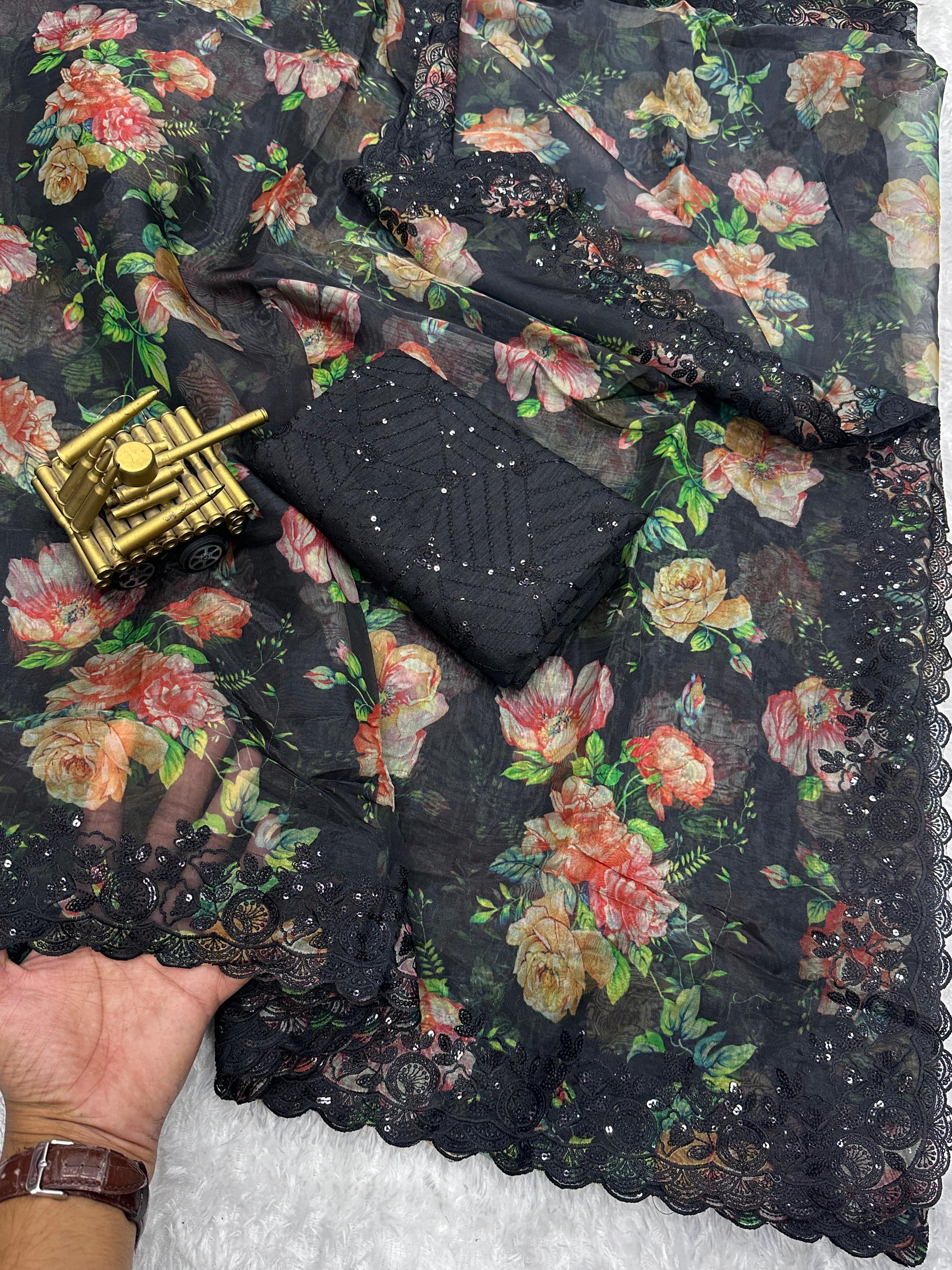 Beautiful Designer Soft Fendi Organza Satin Saree
