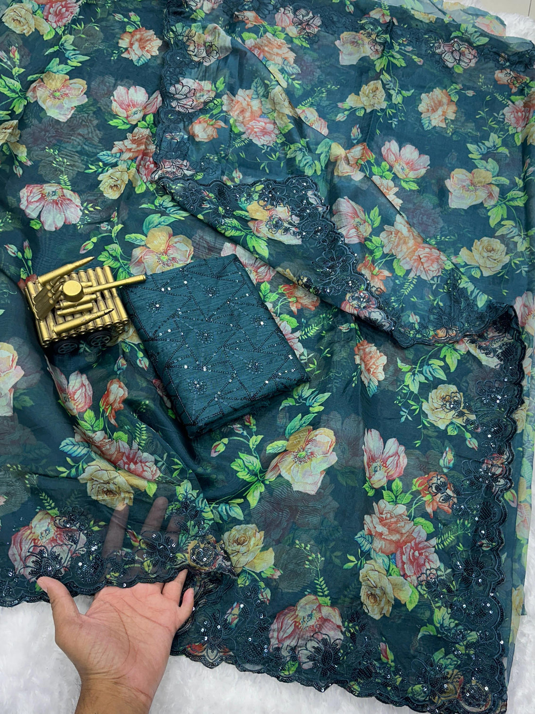 Beautiful Designer Soft Fendi Organza Satin Saree