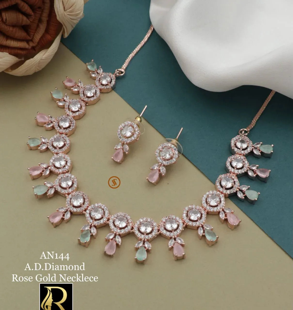 Beautiful Designer High Brass Gold American Diamonds With Earrings Set