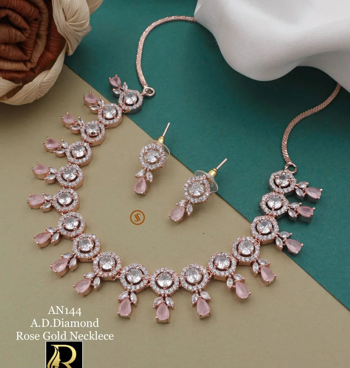 Beautiful Designer High Brass Gold American Diamonds With Earrings Set