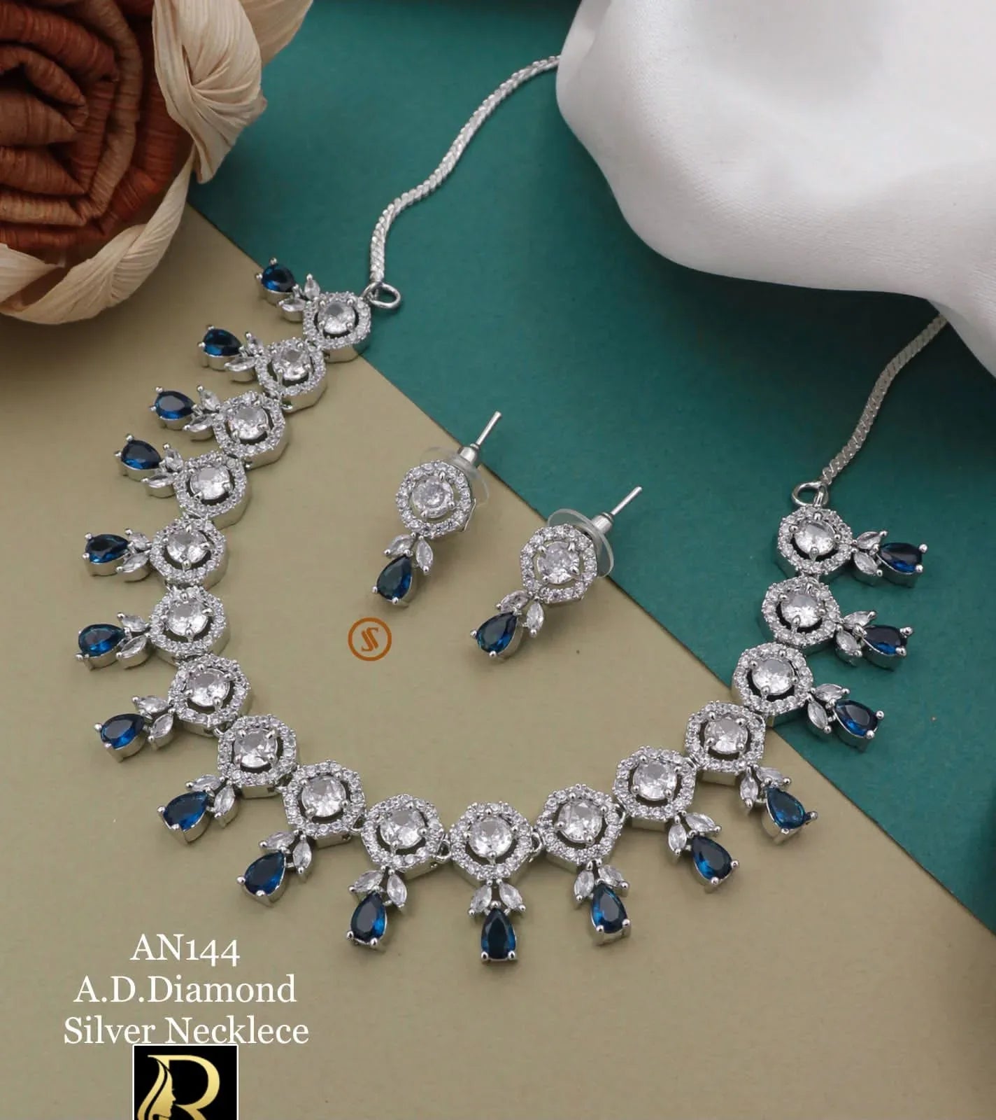 Beautiful Designer High Brass Gold American Diamonds With Earrings Set