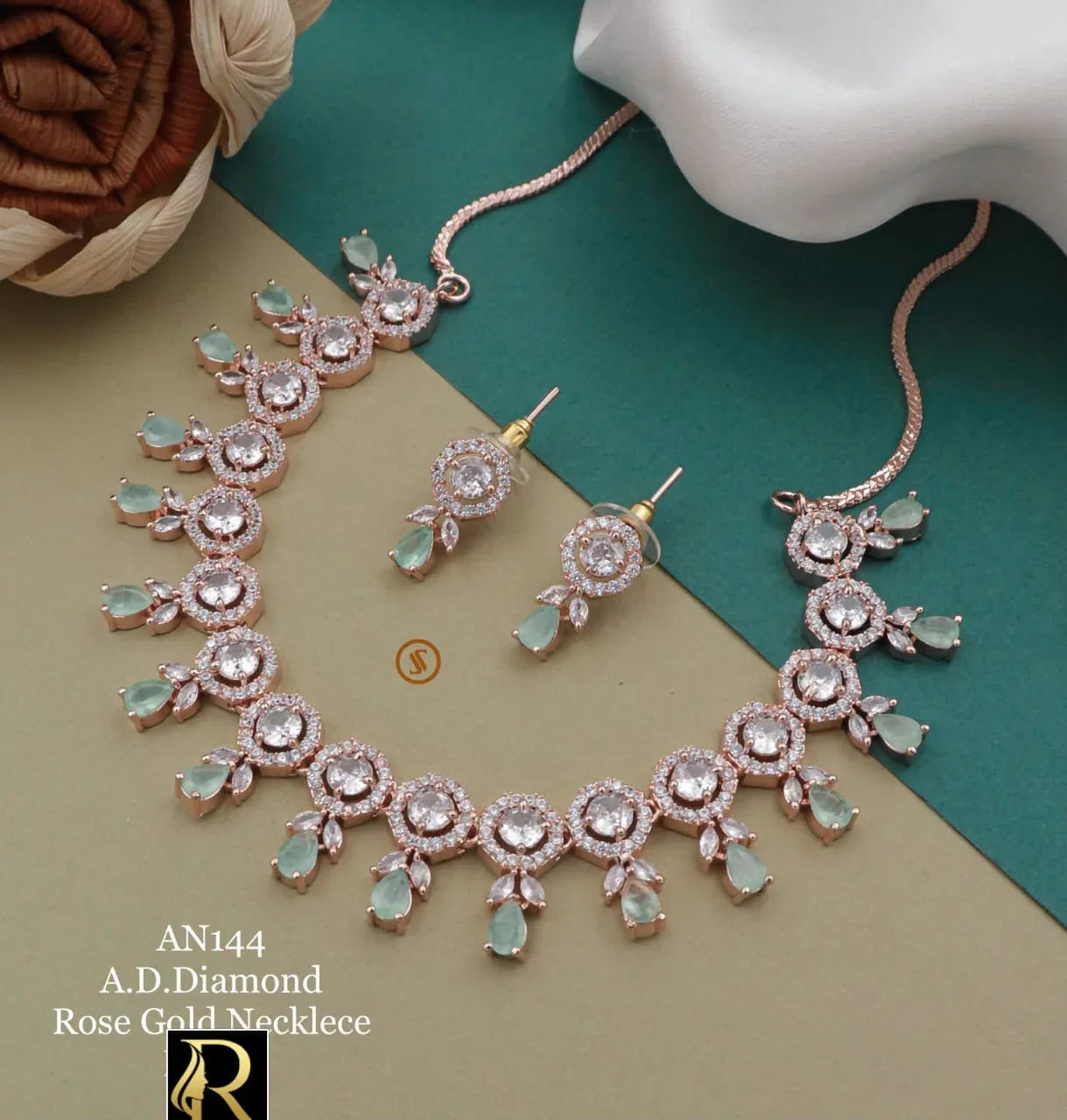 Beautiful Designer High Brass Gold American Diamonds With Earrings Set
