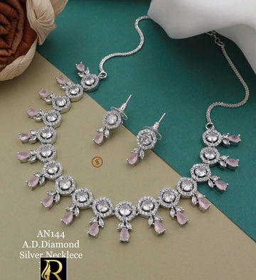 Beautiful Designer High Brass Gold American Diamonds With Earrings Set