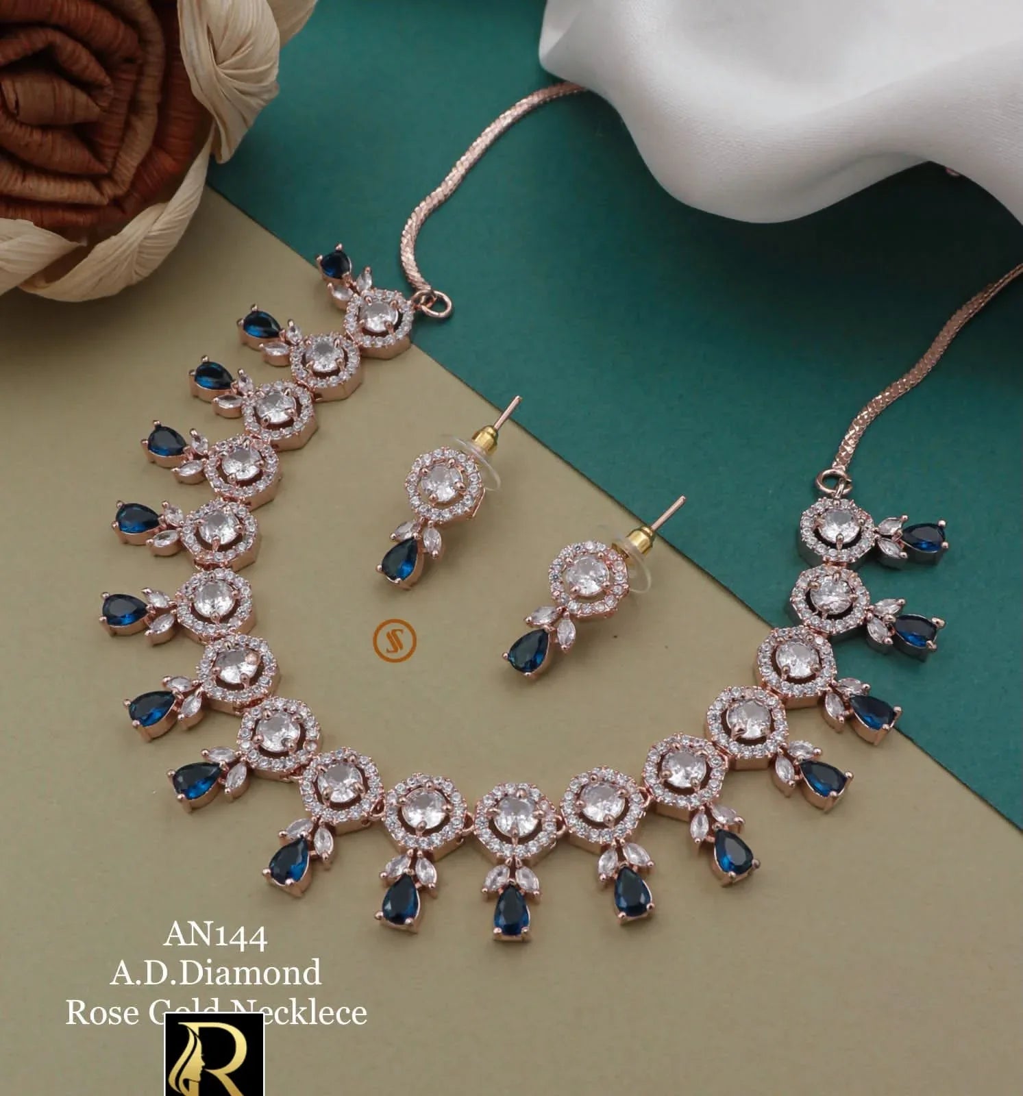 Beautiful Designer High Brass Gold American Diamonds With Earrings Set
