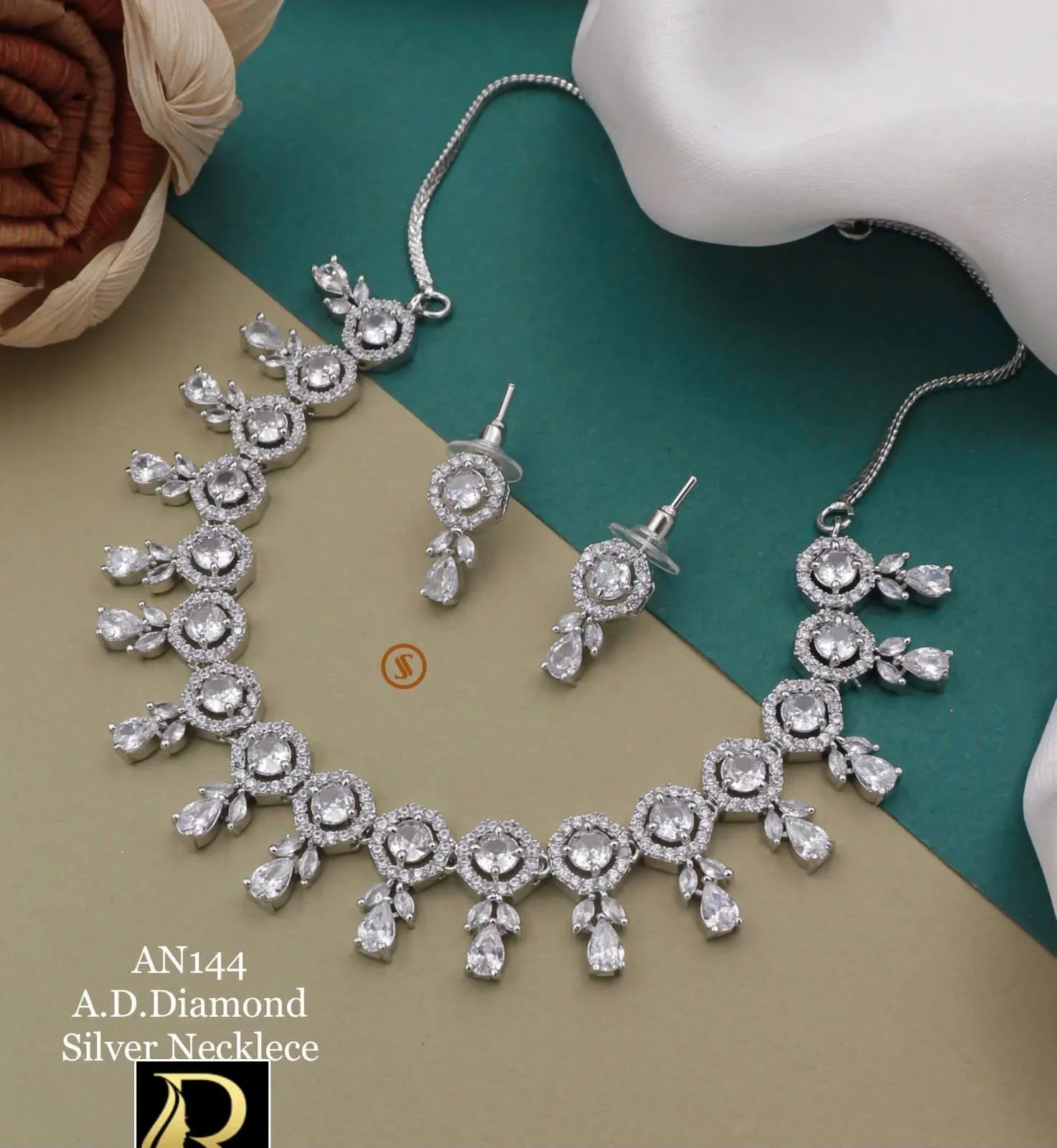 Beautiful Designer High Brass Gold American Diamonds With Earrings Set