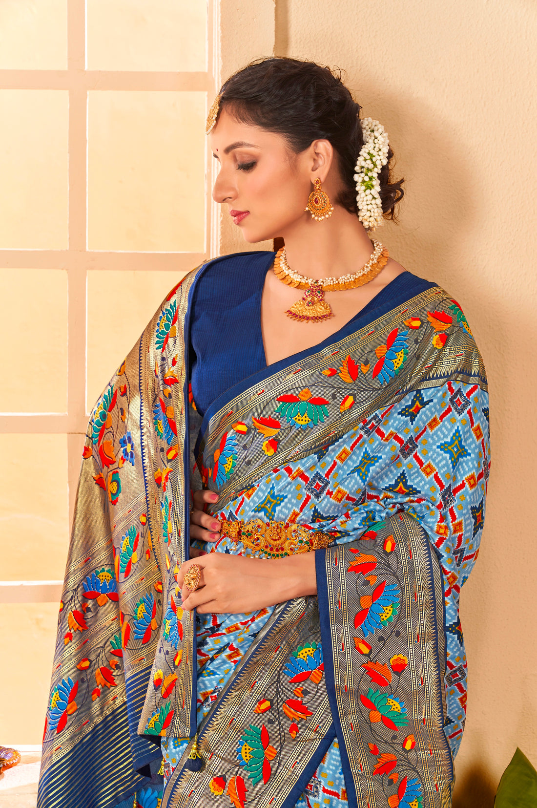 Beautiful Fancy Velvet Silk With Paithani Design Saree