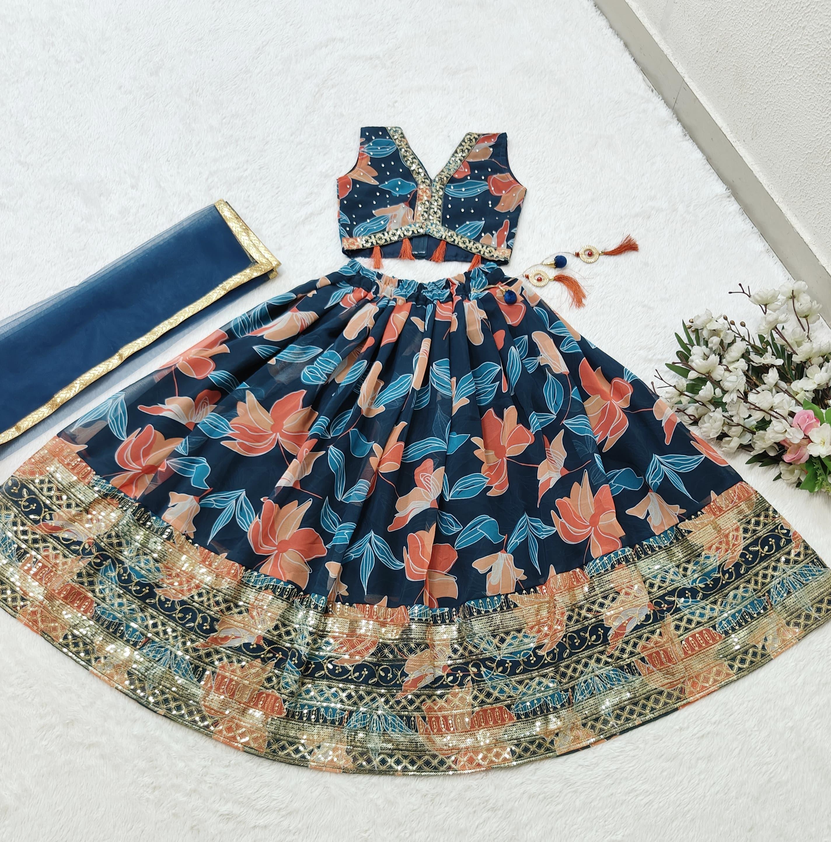 Beautiful Designer Summer Special Georgette Kids Lehenga Choli