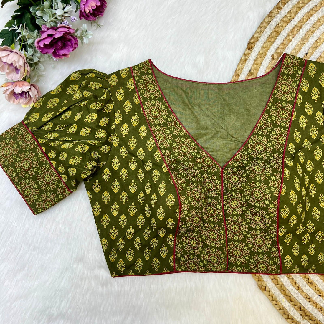 Beautiful Designer Readymade Pure Original Ajrakh Print Cotton Blouse