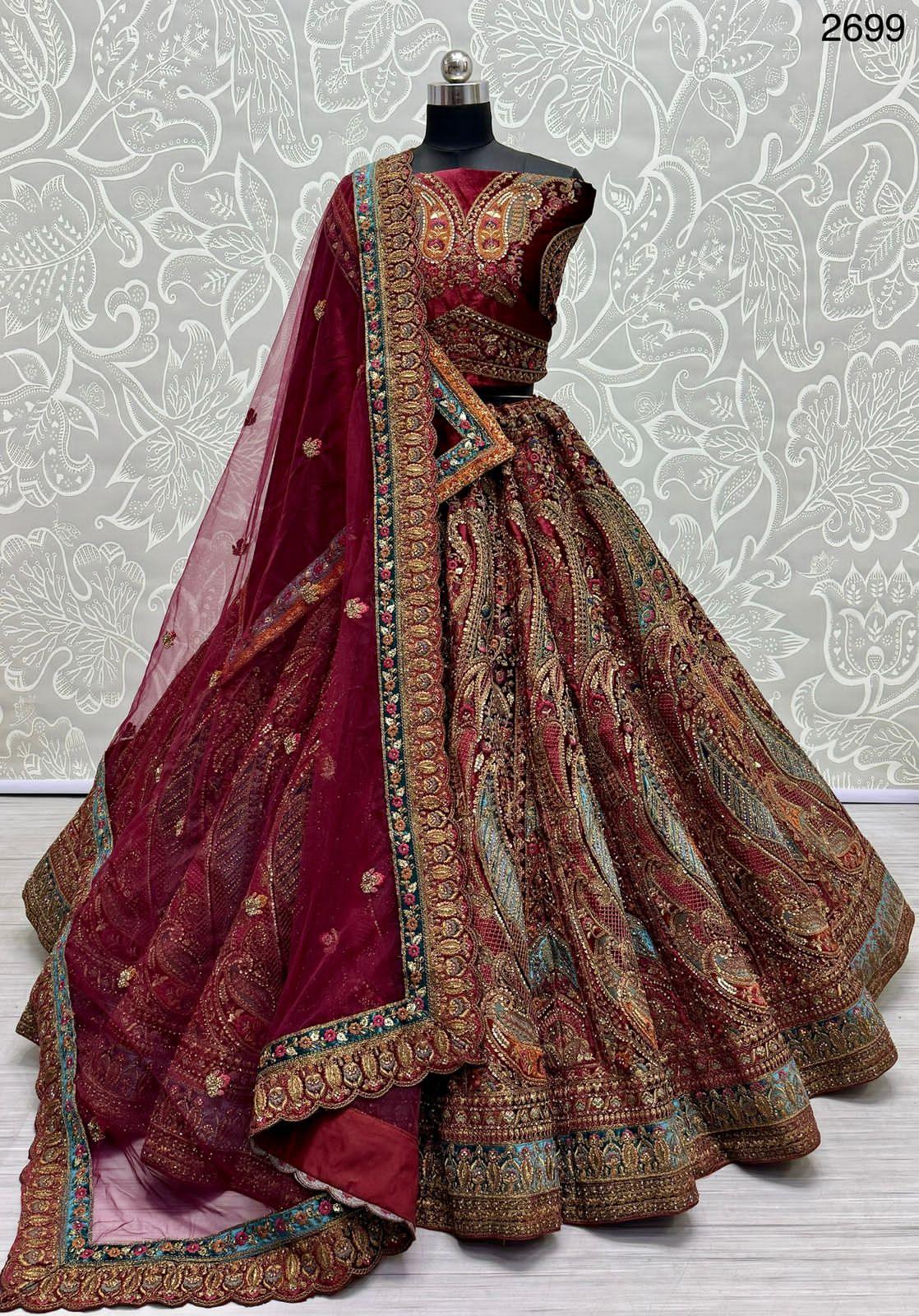 Beautiful Designer Bridal Heavy Velvet With Sequence Lehenga Choli