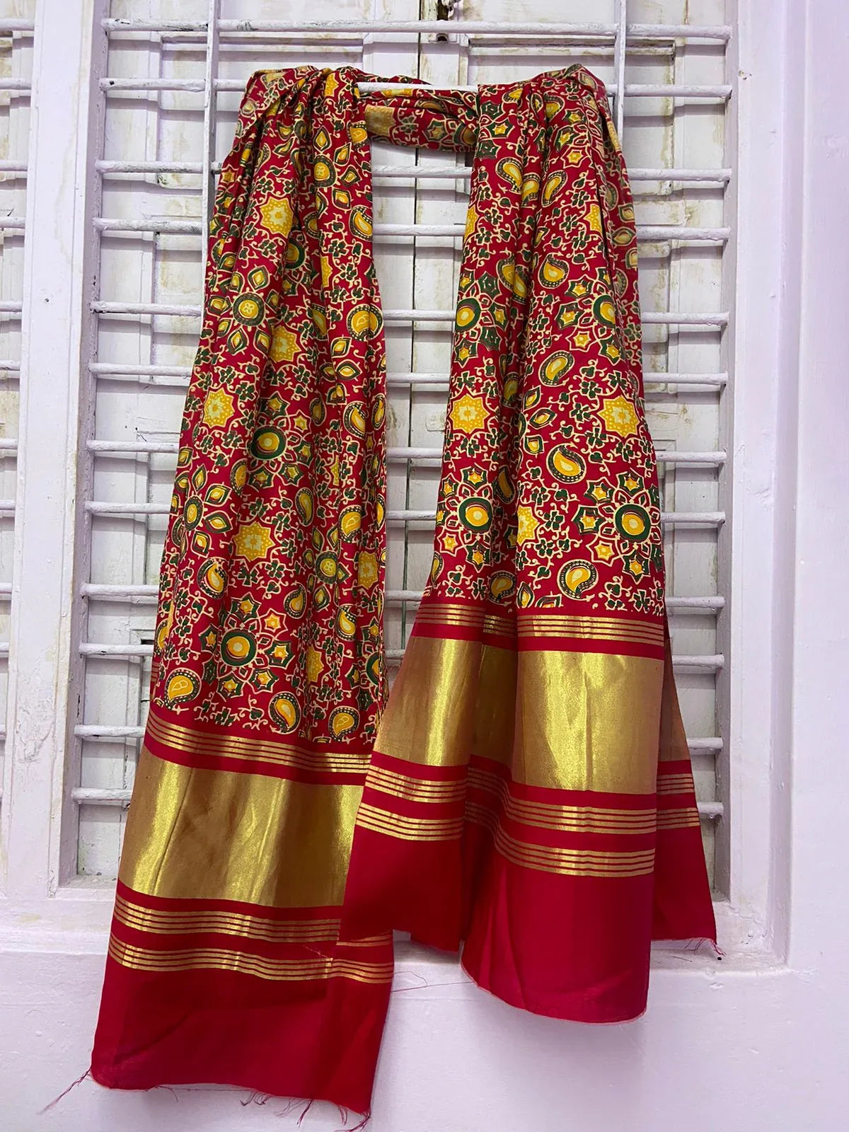 Beautiful Designer Ajrakh Print Lagddi Patta Digital Dupatta
