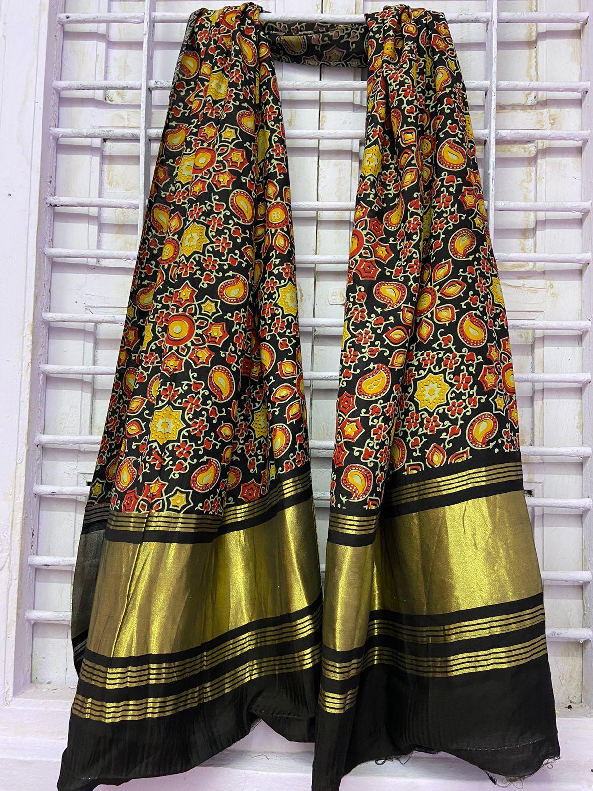 Beautiful Designer Ajrakh Print Lagddi Patta Digital Dupatta