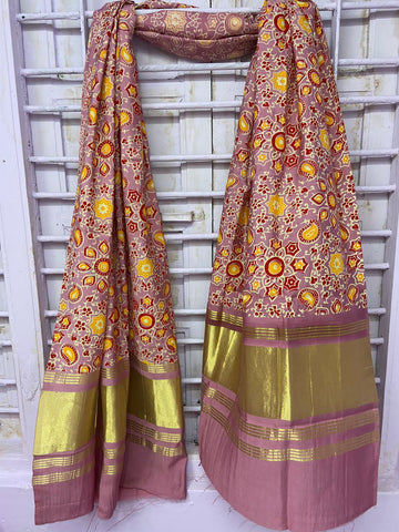 Beautiful Designer Ajrakh Print Lagddi Patta Digital Dupatta