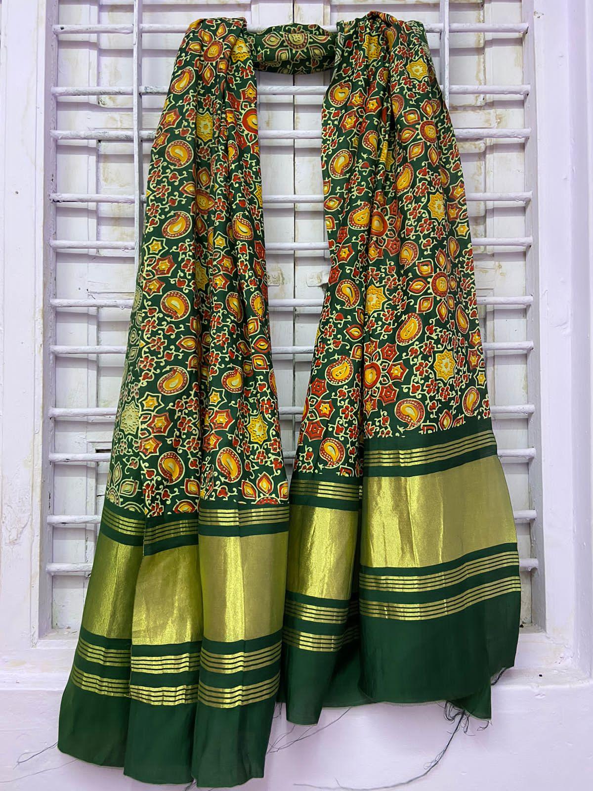 Beautiful Designer Ajrakh Print Lagddi Patta Digital Dupatta