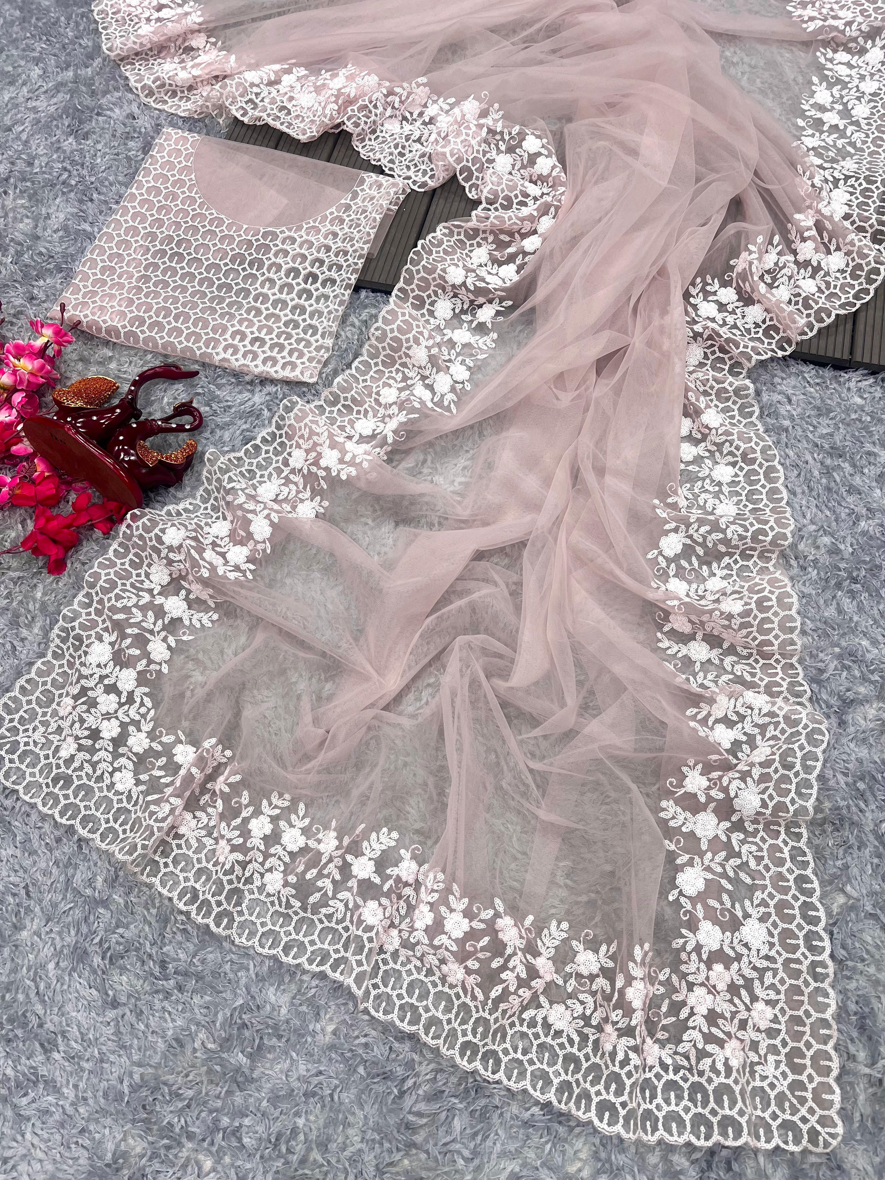 Beautiful Designer Bollywood Soft Net Sequence Saree