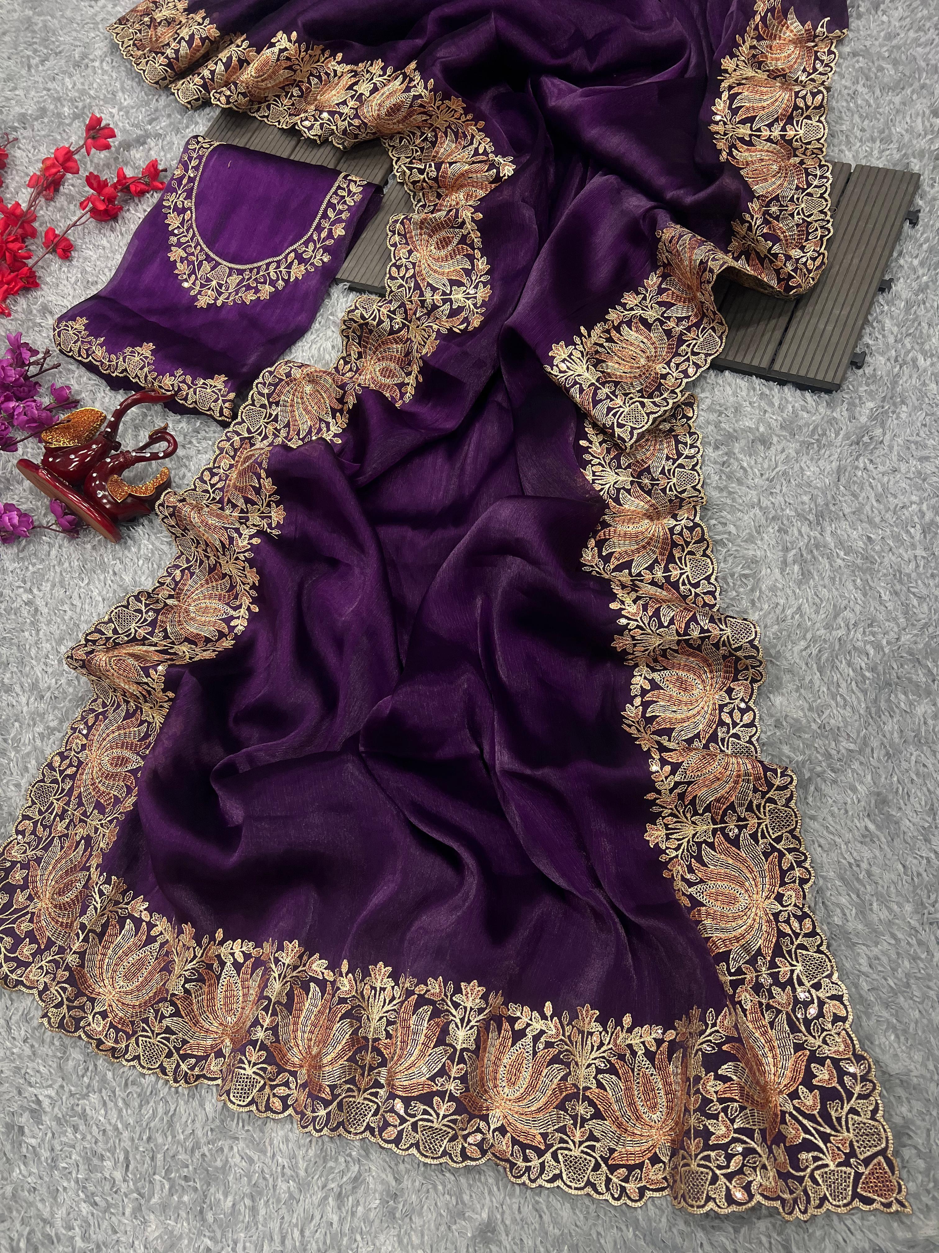 Beautiful Designer Heavy Berberry Silk Sequence Saree