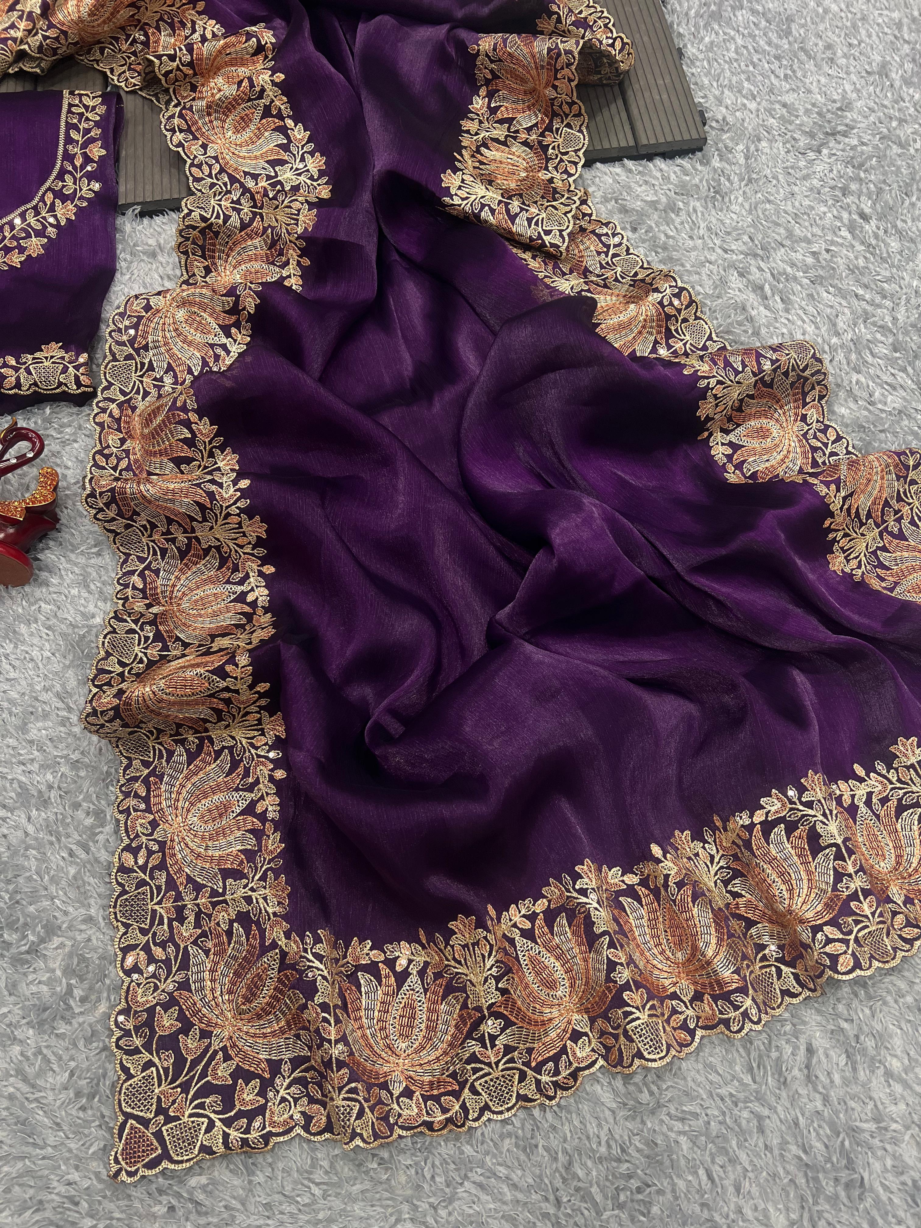 Beautiful Designer Heavy Berberry Silk Sequence Saree