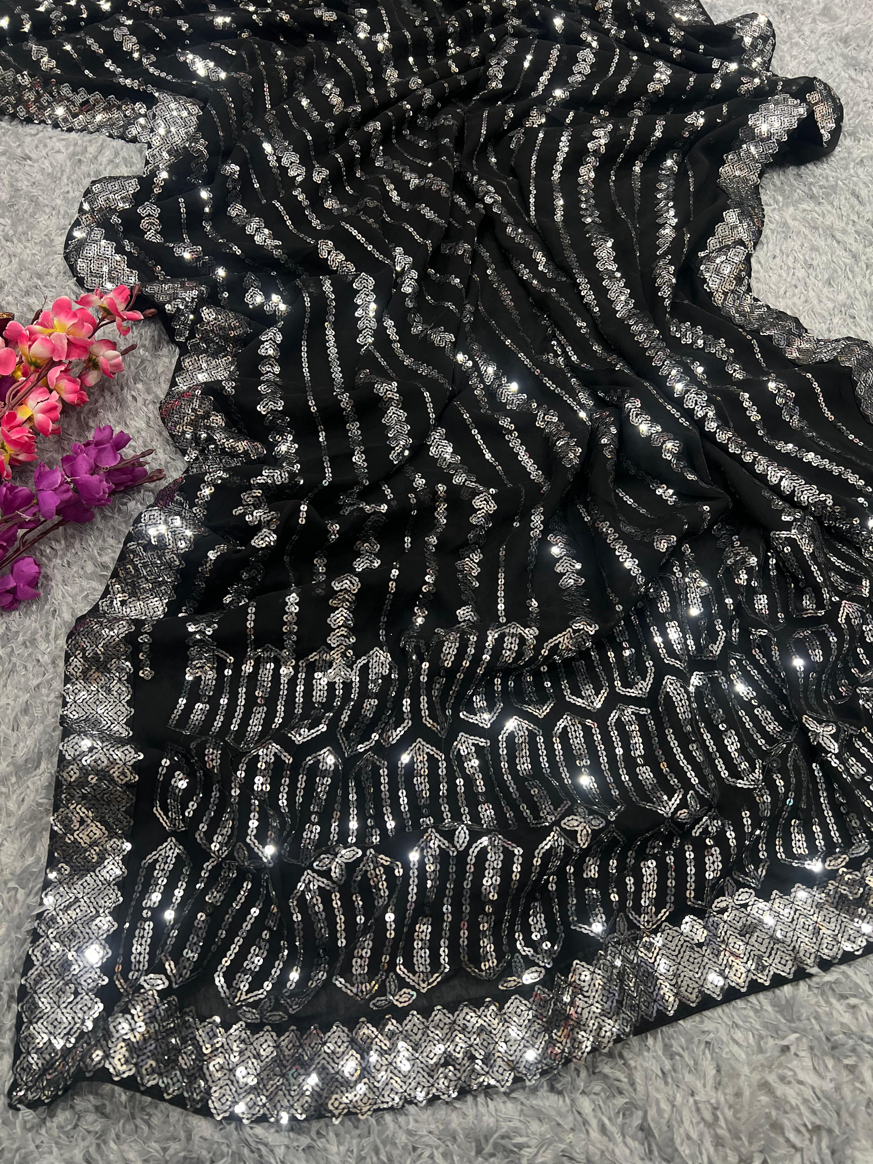 Beautiful Designer Heavy Georgette Exclusive Sequanc Saree