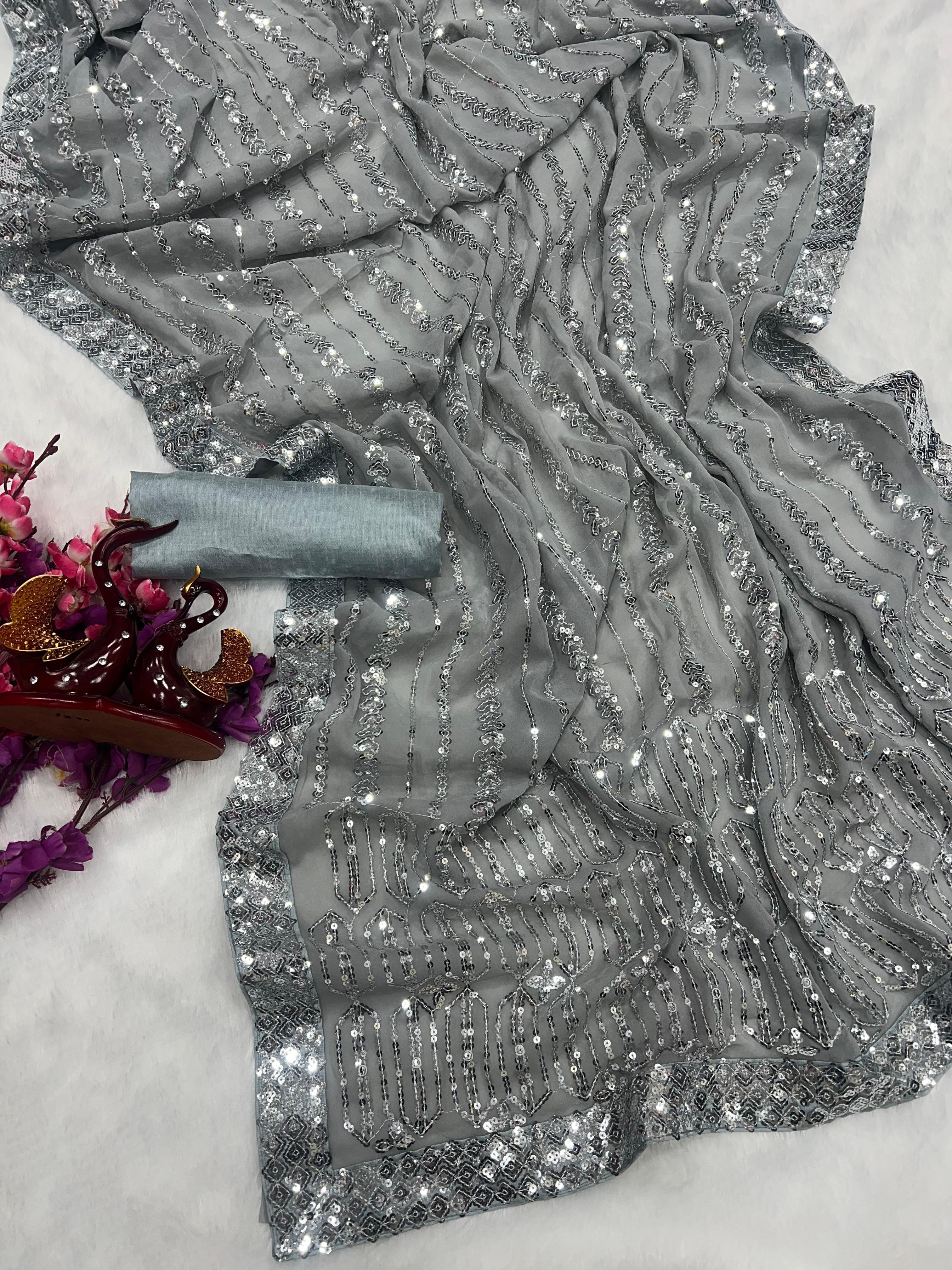 Beautiful Designer Heavy Georgette Exclusive Sequanc Saree
