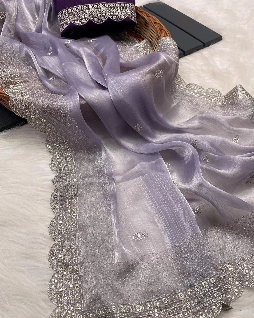 Beautiful Designer Pure Soft Zimmy Choo Silk with Sequanc Saree