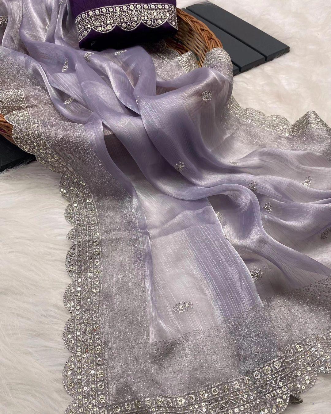 Beautiful Designer Pure Soft Zimmy Choo Silk with Sequanc Saree
