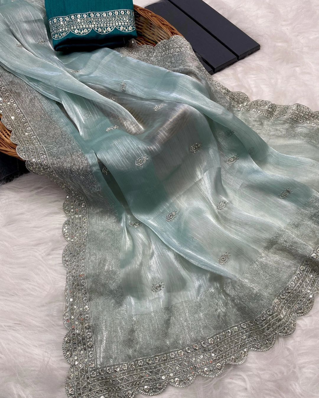 Beautiful Designer Pure Soft Zimmy Choo Silk with Sequanc Saree