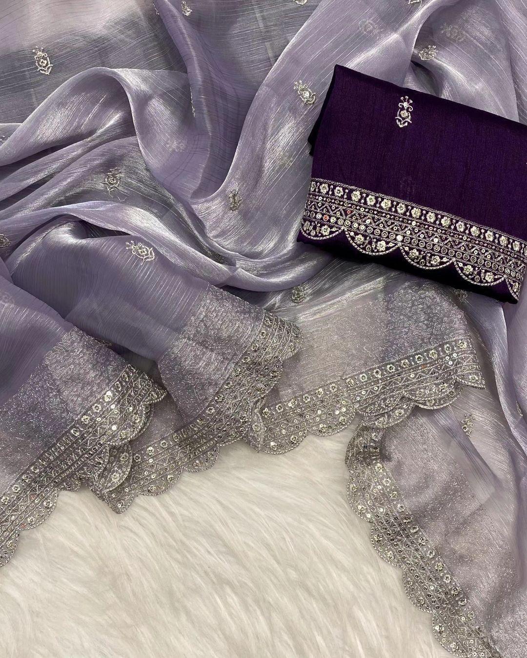 Beautiful Designer Pure Soft Zimmy Choo Silk with Sequanc Saree