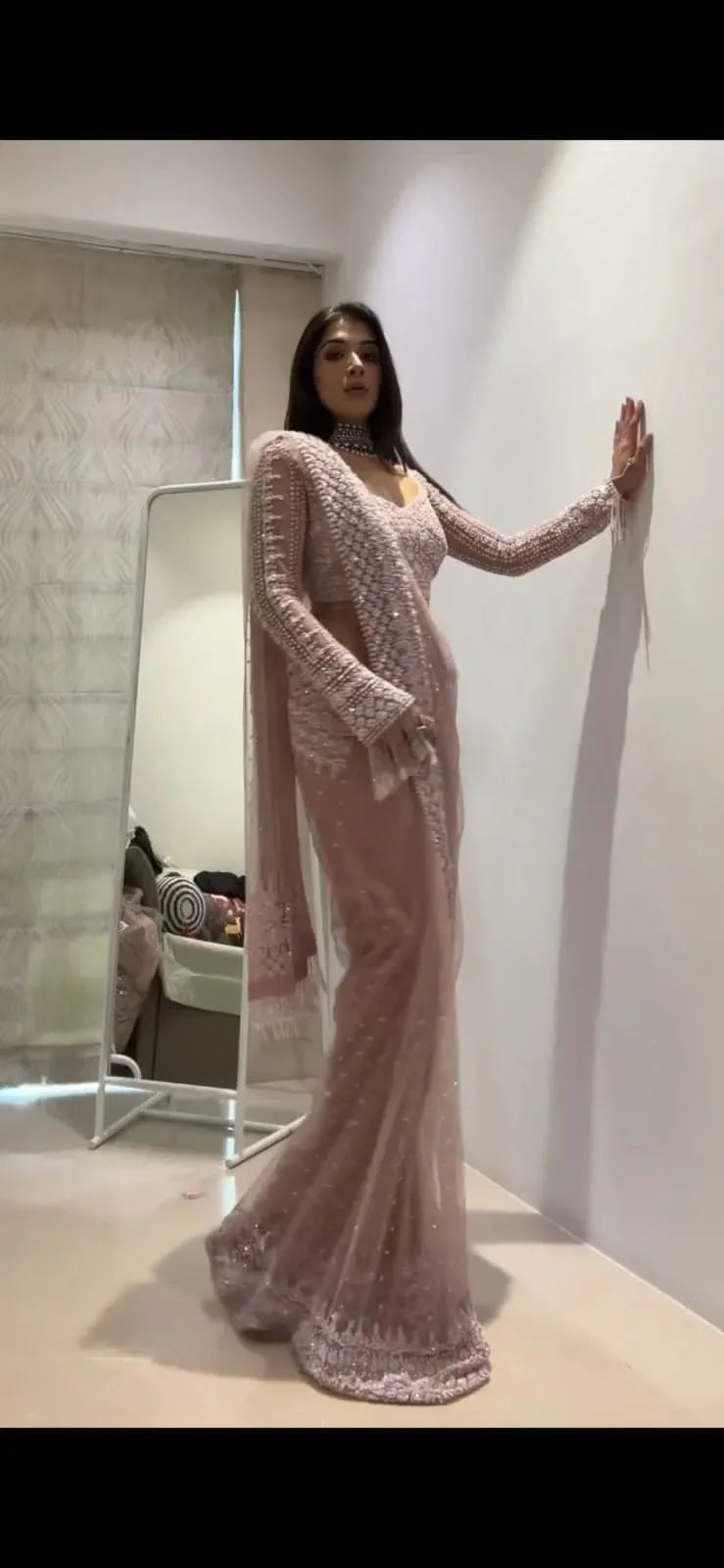 Beautiful Designer Bollywood Heavy Soft Net Sequanc Saree