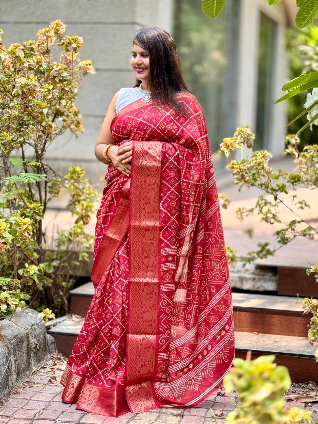 Beautiful Designer Bandhej Print Special Pure Dola Silk Saree