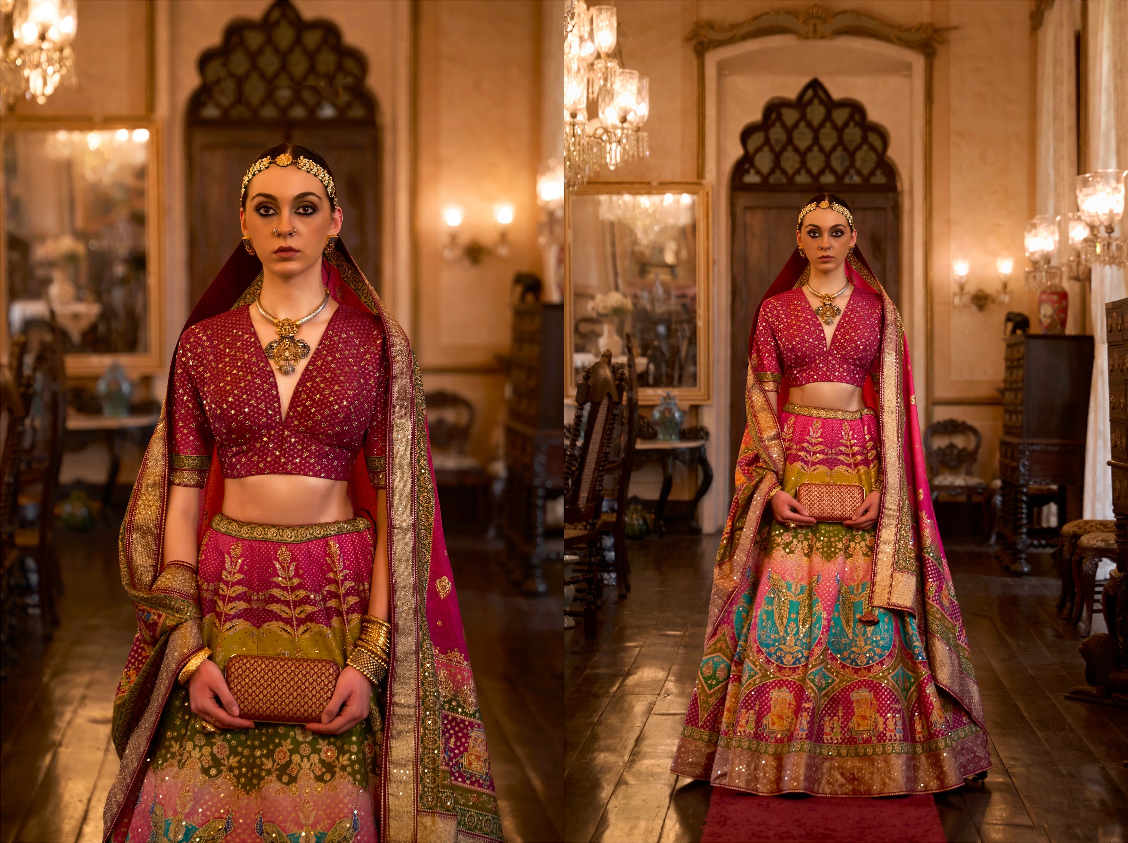 Opulent Rajwadi Silk Wedding Lehenga Choli with Mirror Work