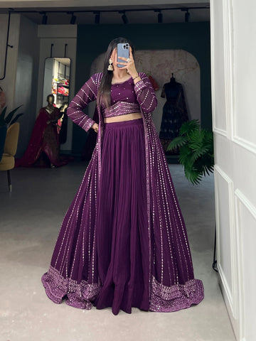 Party Wear Designer Purple Georgette Indo Western Lehenga Choli With Jacket