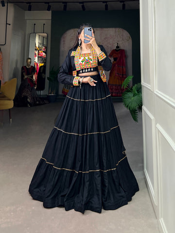 Party Wear Pure Rayon Navratri Traditional Lehenga Choli With Jacket