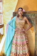 Multi-color pure viscose lehenga with digital print and sequence work
